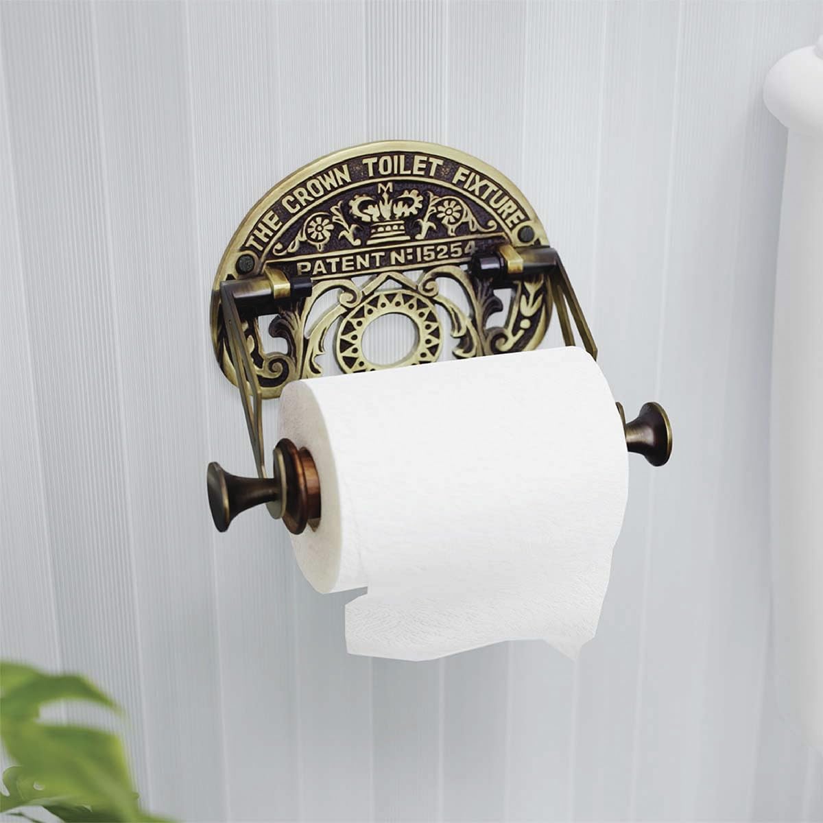 Bright Brass Wall Mount Toilet Paper Holder 7.25'' Wide Vintage Crown Style Solid Brass Easy Install Toilet Tissue Paper Holders