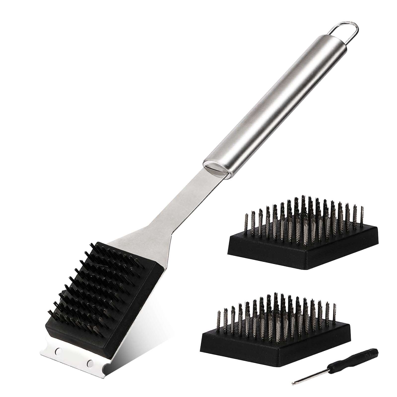 16.5    Grill Brush And Scraper With 2 Brush Replacements & 1 Screwdriver, Wire Bbq Grill Brush For Outdoor Grill, 304 Stainless