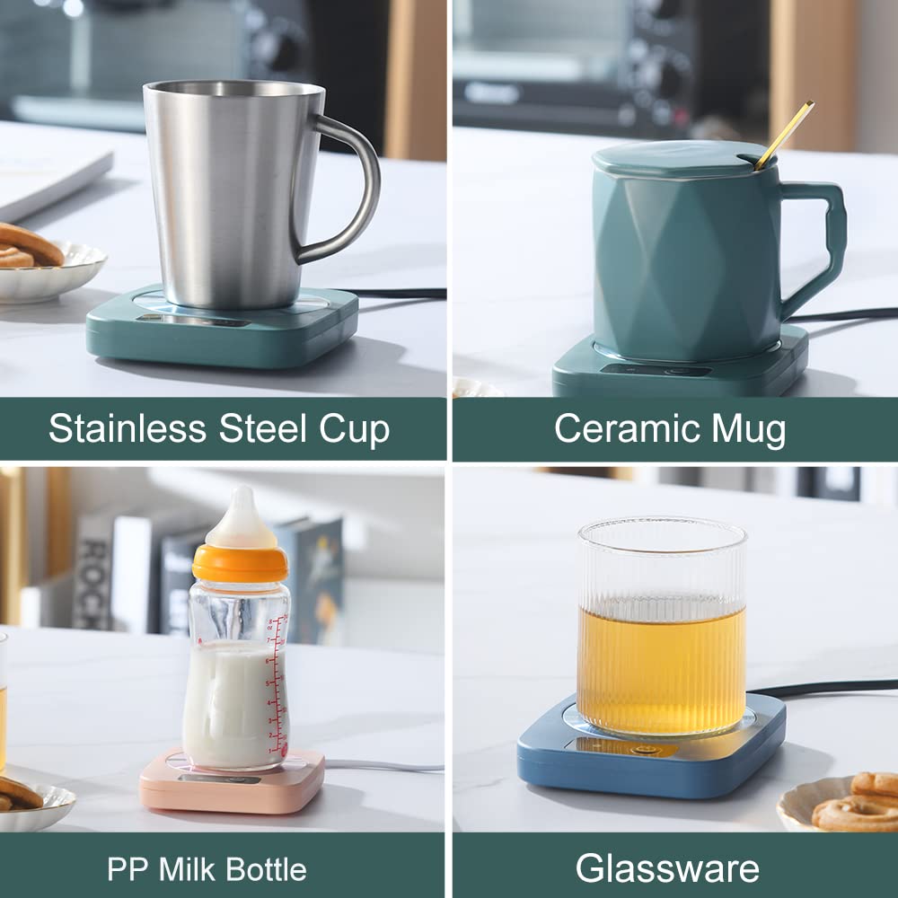 Coffee Mug Cup Warmer Coaster for Coffee Tea Cocoa Milk Food Fruits Candle  Aluminum Metal Panel  Safe Reliable  Green (4'' x 5'')