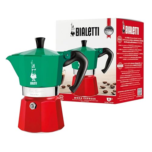 Bialetti - Moka Express Italia collection: Iconic Stovetop Espresso Maker  Makes Real Italian coffee  Moka Pot 6 cups (9 Oz - 270 Ml)  Aluminium  colored in Red green Silver