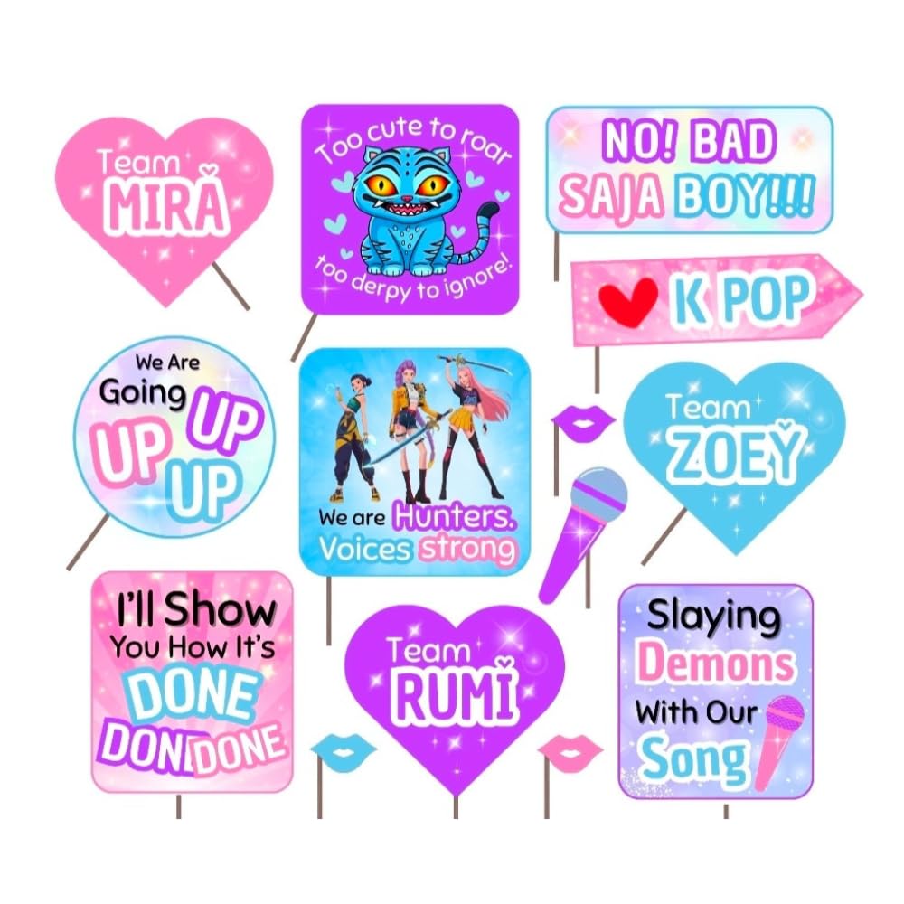 PRETTY UR PARTY KPop Anime Photo Booth Props, Colorful Party Decorations with Character Themes and Fun Phrases, Kpop Hunters Ph