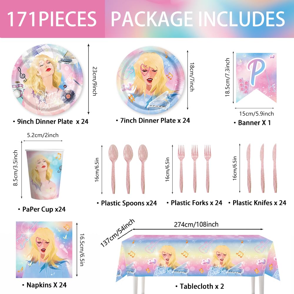 171Pcs Birthday Party Supplies Paper Plates Napkins Disposable Tableware Set Paper Cups Tablecloths And Banner For Girls Fans Bi
