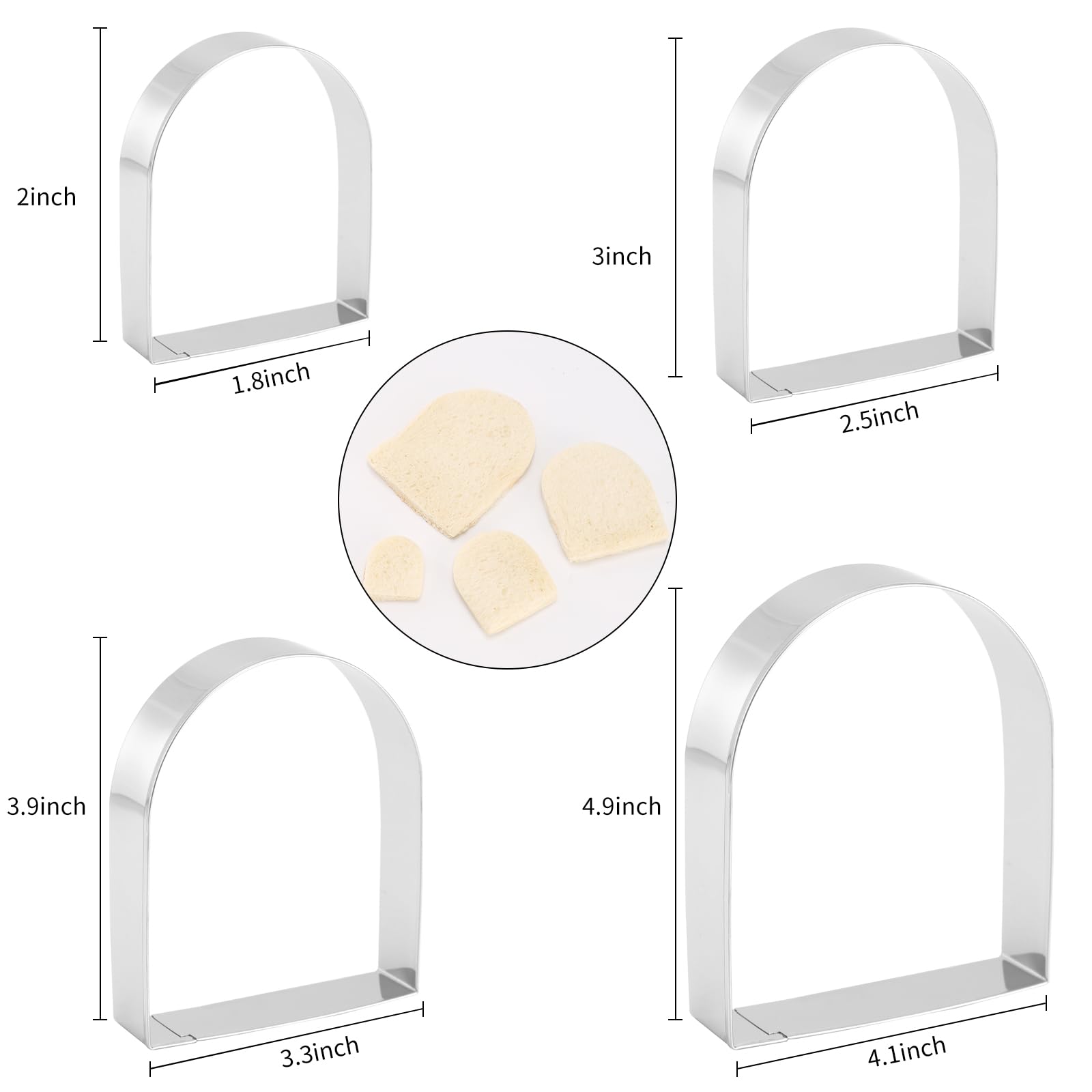 Arched Cookie Cutter Set Anckne 4 Piece Geometric Cookie Cutter Molds - Stainless Steel From 2 To 5 Inches, Cake Cutters For Kit