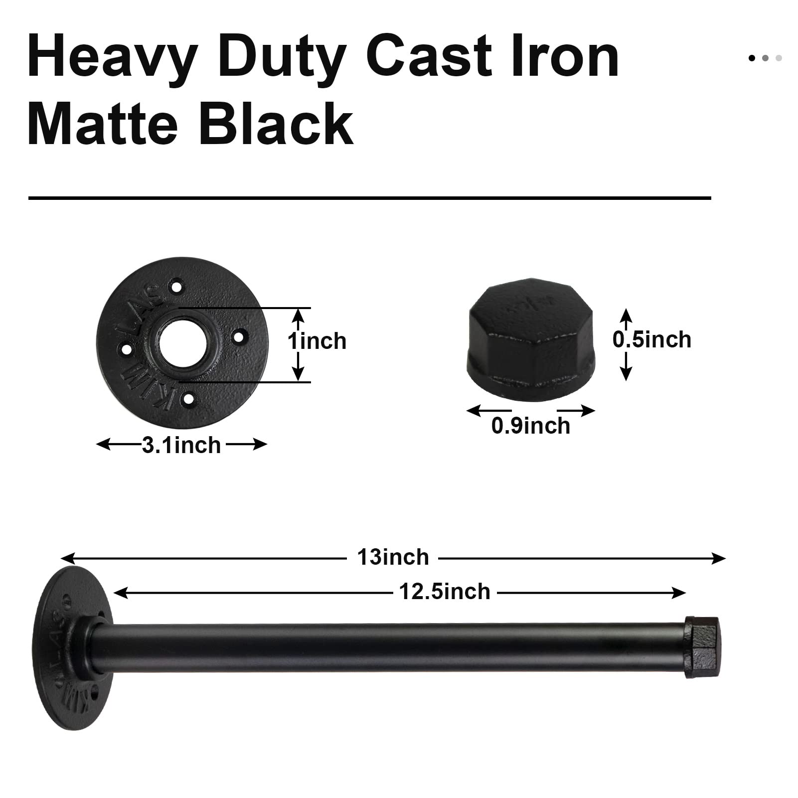 6 Pcs 12 Inch Industrial Pipe Clothes Bar, Pipe Clothing Rack For Hanging Clothes, Wall Mounted Clothes Rack, Wall Clothes Rods,