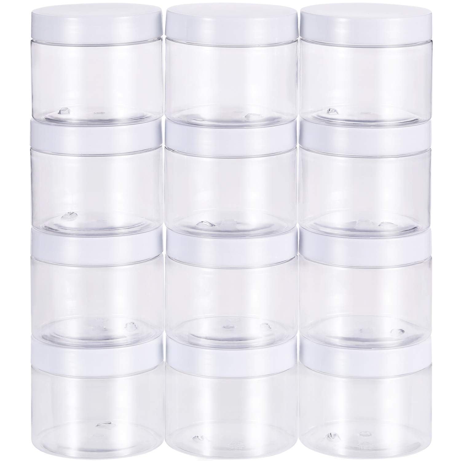 SATINIOR 12 Pack 7 oz Plastic Container Jars with Lids Round Clear Travel Cosmetic Container Slime Jars for Toiletries, Lotion, 