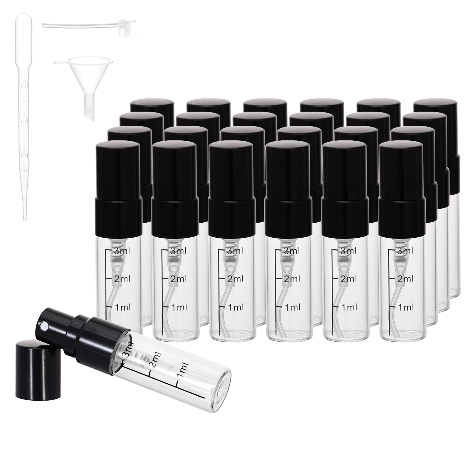 Beomeen 24Pcs 3Ml Clear Glass Perfume Travel Refillable Spray Bottles, Mini Perfume Bottle Empty, Portable Cologne Atomizer Spra