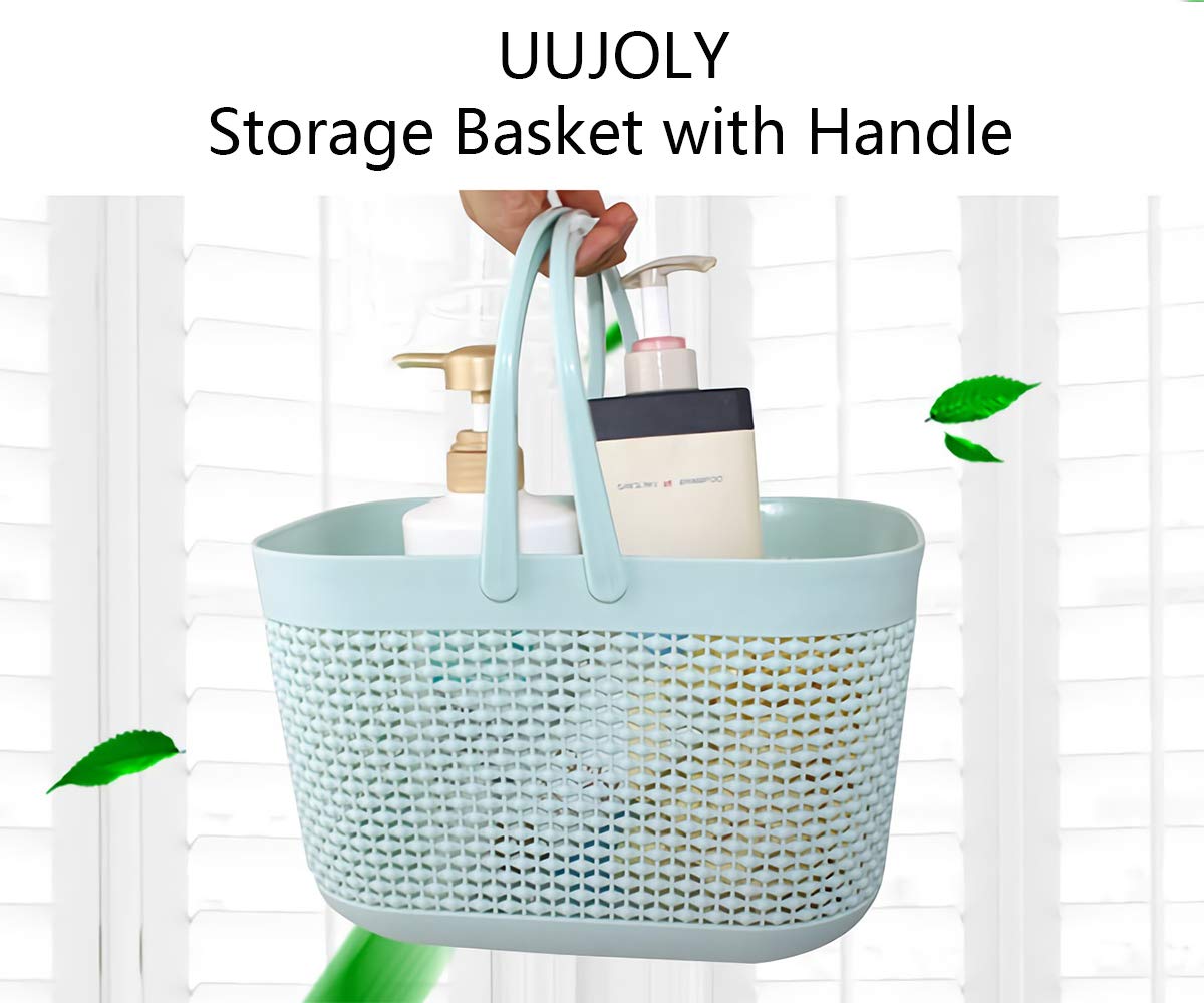 UUJOLY Plastic Organizer Storage Baskets with Handles  Shower Caddy Bins Organizer for Bathroom and kitchen (Blue)