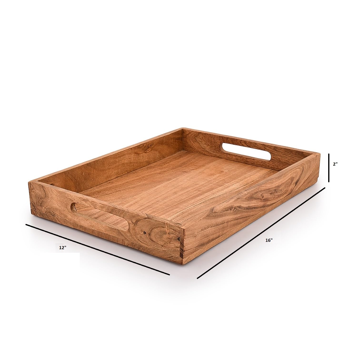 Kaizen Casa |Wooden Rectangular Serving Tray, Wood Plate, Tea/Drink Platter, Dinner Serving Tray, Snack Tray |Size_16'' X 12'' X