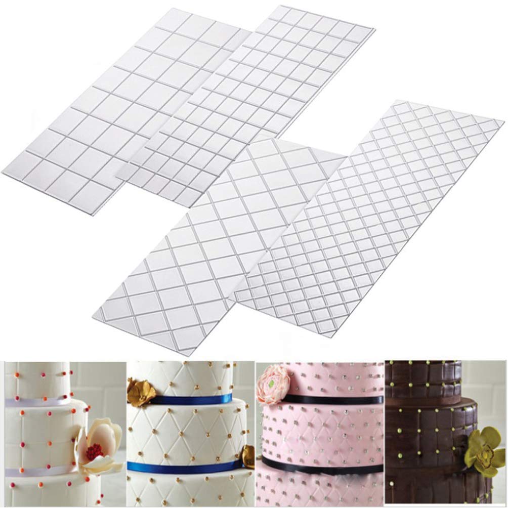 4 Pcs Fondant Impression Mat Mold Diamond Quilted Grid Texture Embossed Cake Decorating Tools For Cake Decor