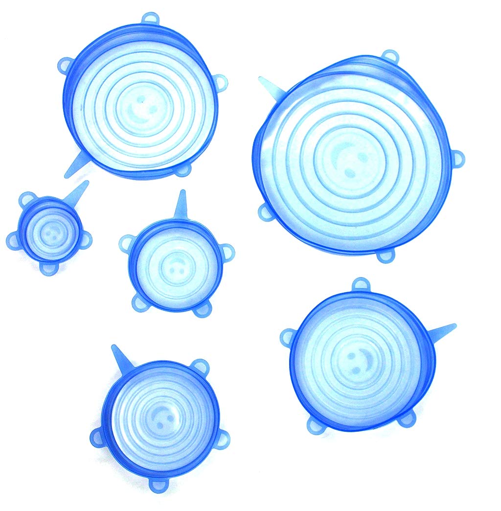 Flexible Silicone Stretch Lids Round Reusable Food Covers For Bowl Cup Dish Silicone Food Wrap Food Grade 6Pcs (Blue)