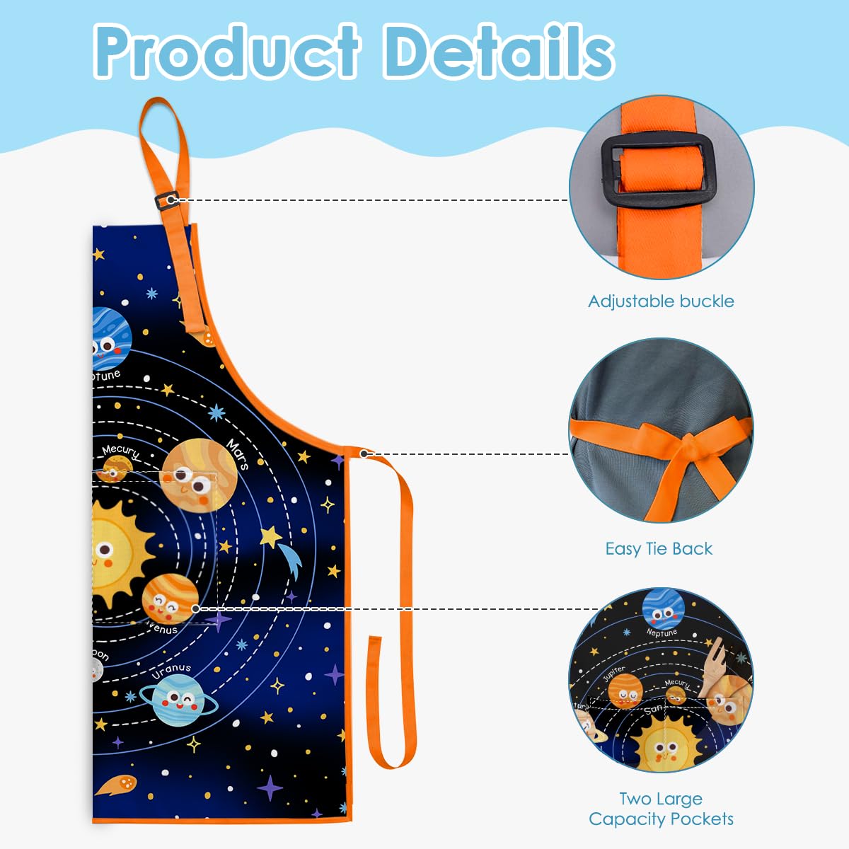 SANDJEST Solar System Apron with Front Pocket, 2Pcs Kid Apron and Chef Hat, Chef Gifts for Kids Toddlers Cooking Baking Gardenin