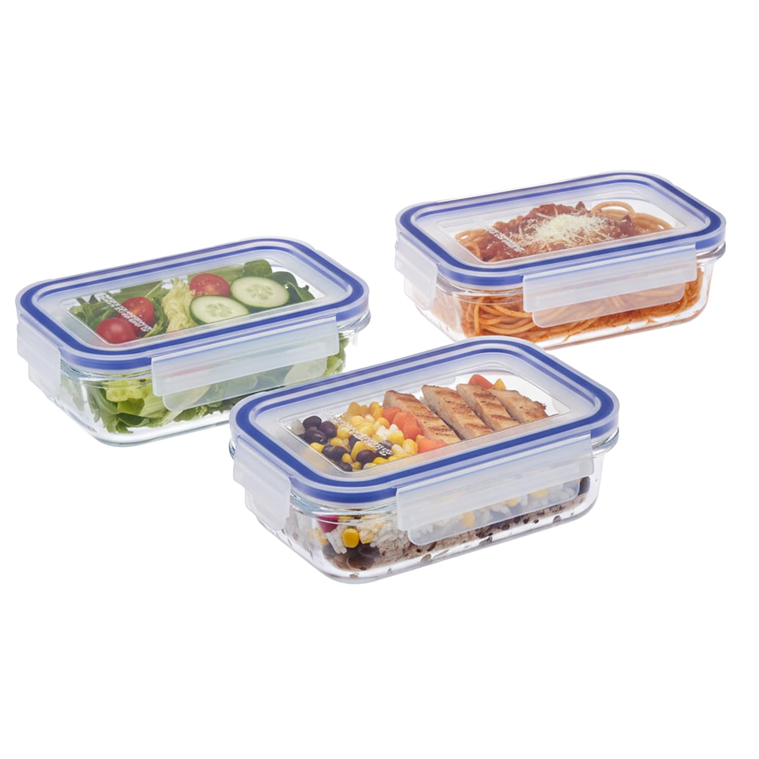 Amazon Brand  Solimo Rectangular Glass Food Storage Container, 340 Ml  Set Of 3, Airtight & Leakproof, Microwave & Freezer Saf