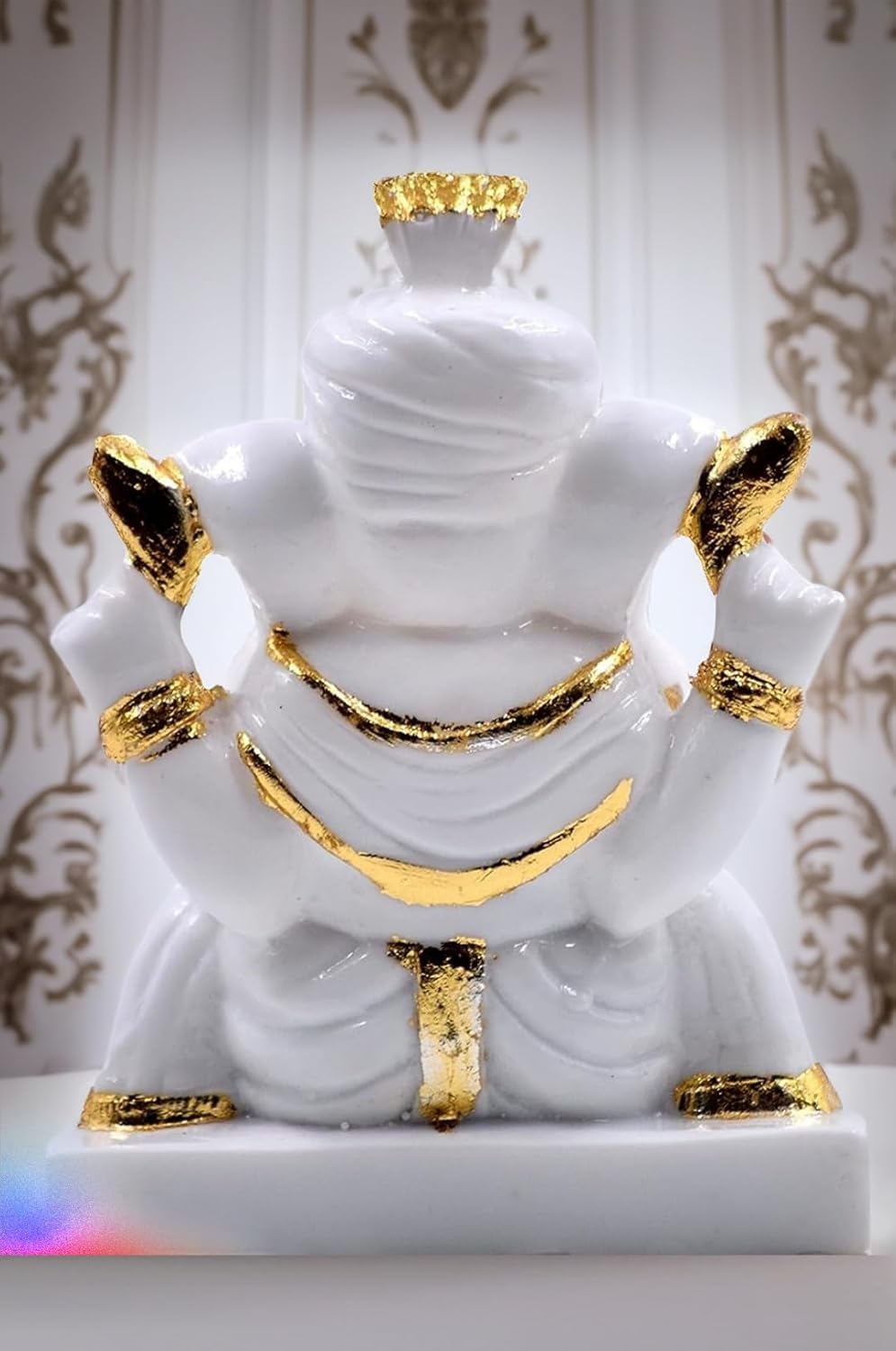 Seema Handicraft Pagadi Ganesh Idol White And Gold, Marble For Home, Office, Gift, Good Luck, Lord Ganesha