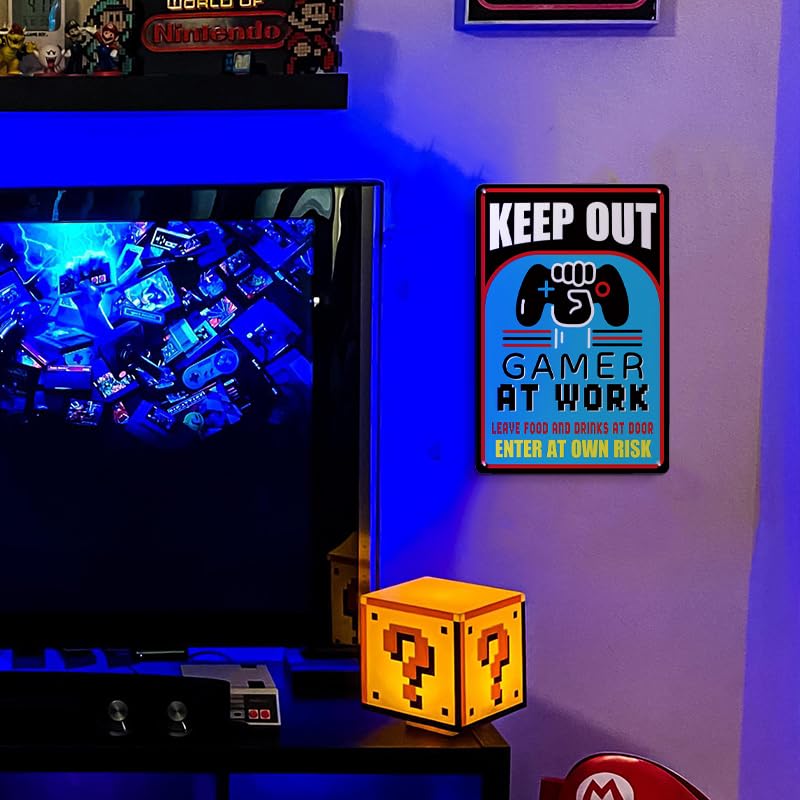 Gaming Room Decor Metal Tin Sign Wall Decor for Boys Bedroom, Neon Gamer Wall Art, Fun Gaming Sign for Teen Boy Room, Cool Game