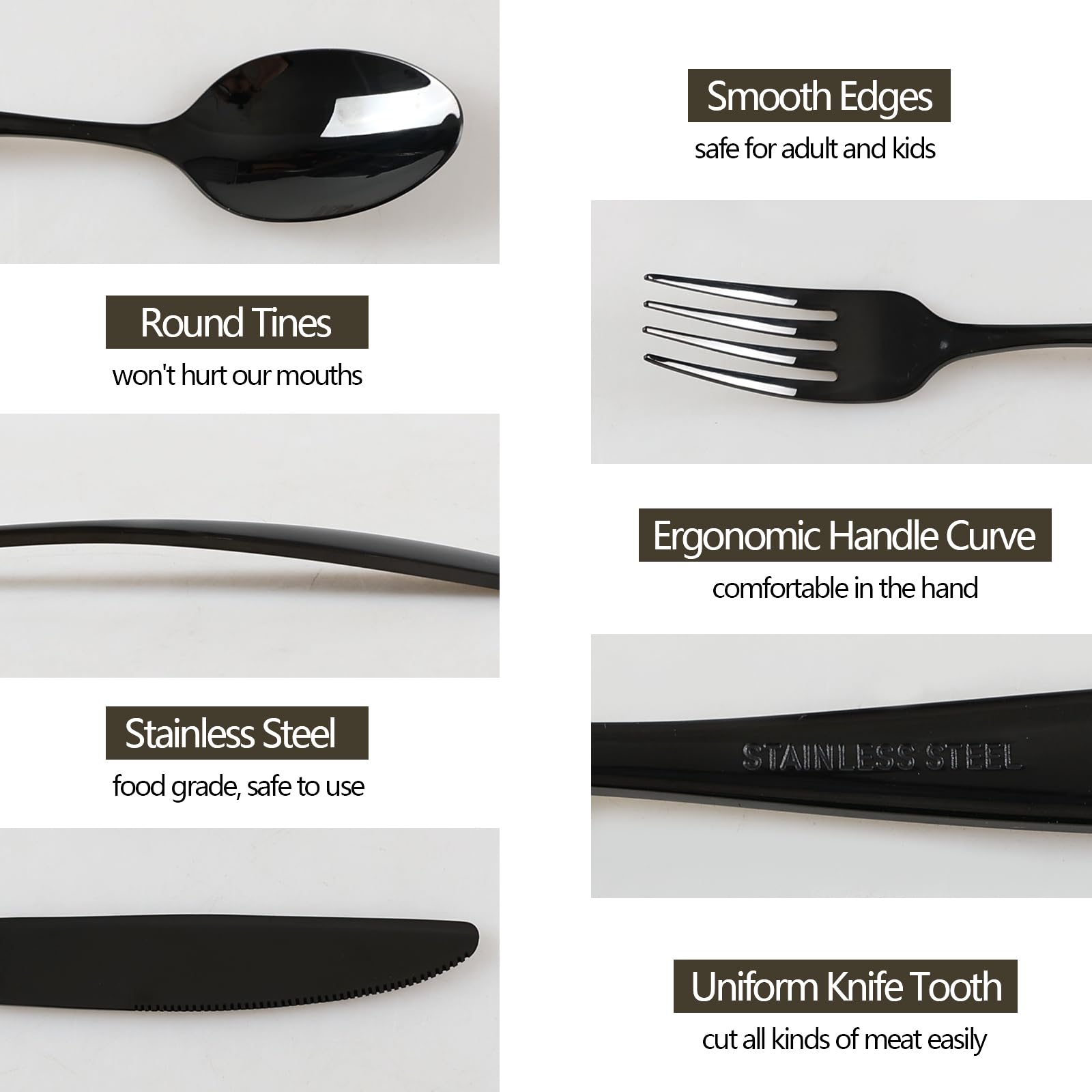 Wekioger Matte Black Stainless Steel Flatware 80 Pieces, Table Dinner Silverware Set For 16