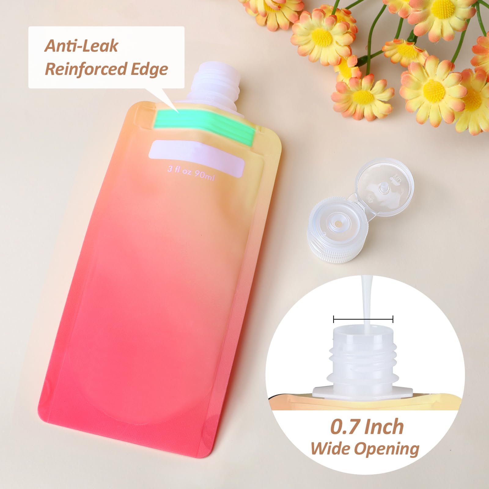 Packism Travel Containers For Toiletries - 15 Pack Leak Proof 3Oz Tsa Approved Travel Pouches, Stand Up, Slim & Lightweight Desi