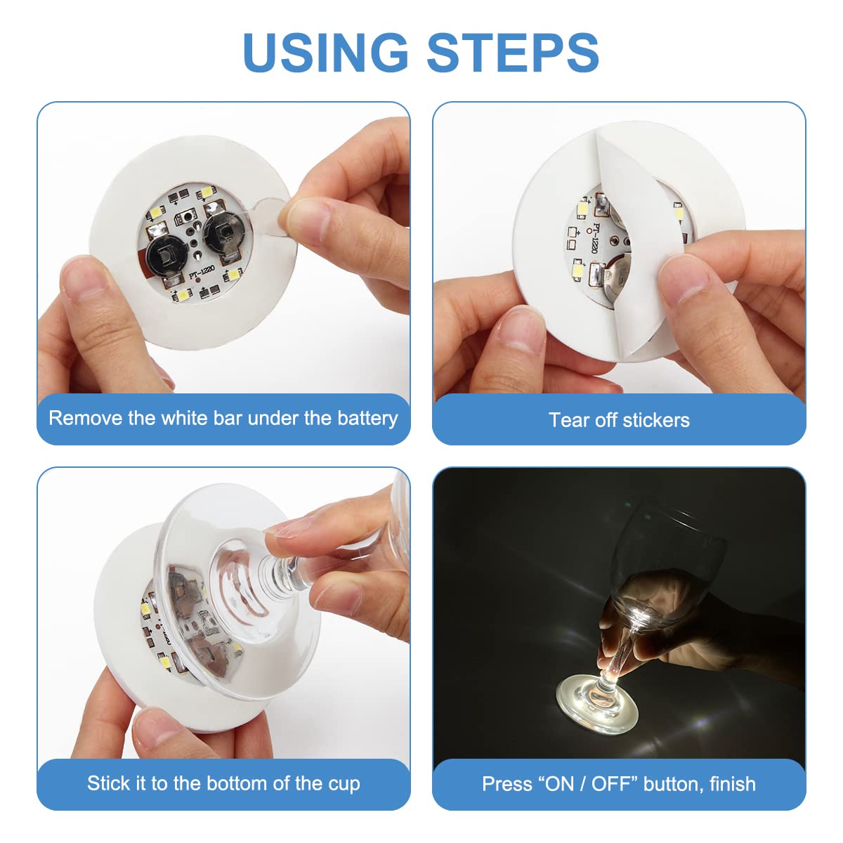 Ahier 12 Pcs Led Coasters For Drinks, Blue Light Led Bar Coaster Bottle Light Sticker Perfect For Party, Wedding, Bar (Blue)