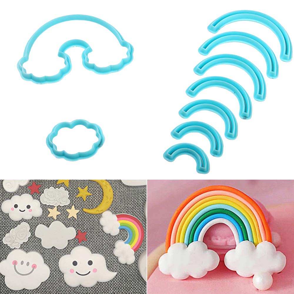 9Pcs Rainbow & Cloud Fondant Cutter Set Cake Cupcake Decorating Tools Sugarcraft Polymer Clay Gum Paste Cookies Biscuit Cutters