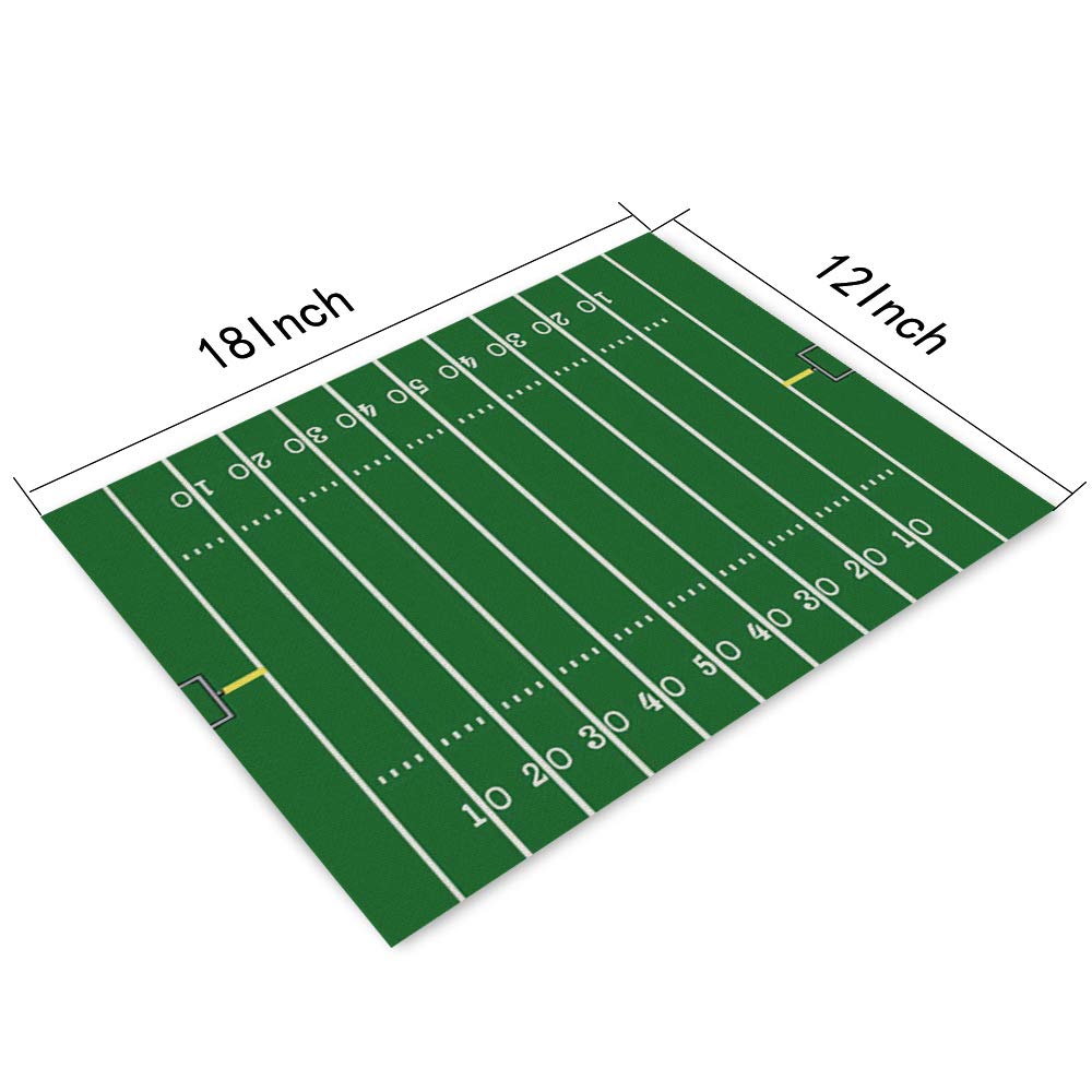 Football Field Placemats Set Of 4, Green Football Field Placemats Heat Resistant For Dining Table Non-Slip 18X12 Inches