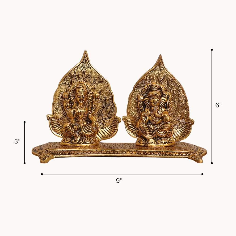 Smiles Gift Gold Plated Patta Laxmi Ganesh Idol Statue | Aluminium Figurines | For Pooja, Mandir, Temple & Return Gift Showpiece