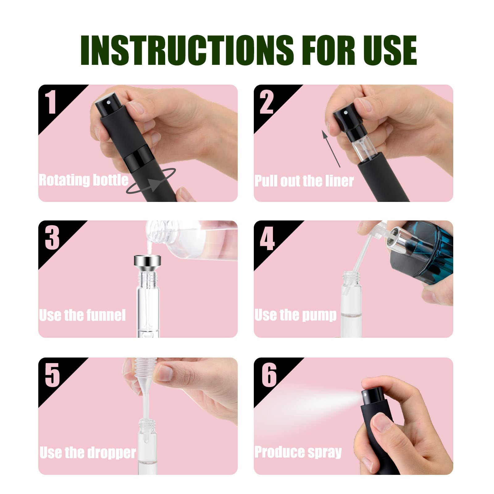 IRON BILL 8ML Mini Atomizer Perfume Travel (Matte Black) Refillable Bottle Portable Spray Bottle for Cologne and Perfume (3pcs)