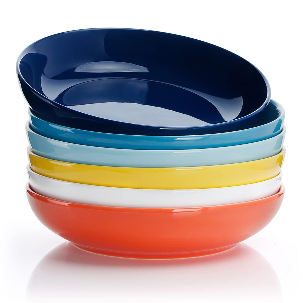 Sweese Pasta Bowls, 22 Ounce Salad Serving Bowls Set Of 6, 7.6 Inch Porcelain Plates For Serving Dinner, Salad - Microwave Dishw