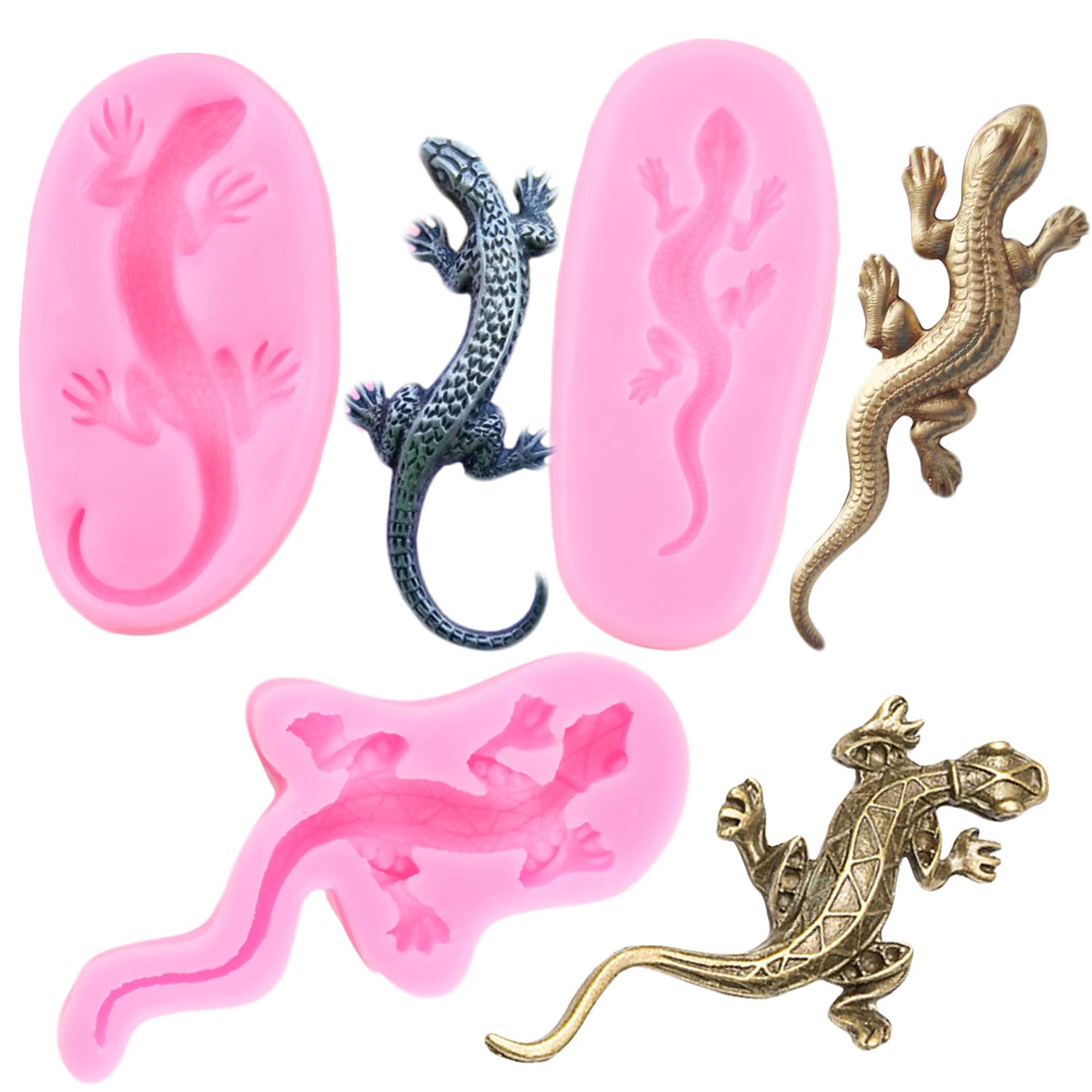 Mujiang 3D Lizard Gecko Fondant Mold Silicone Molds For Chocolate Candy Baking Resin Clay Cake Decorating Set Of 3
