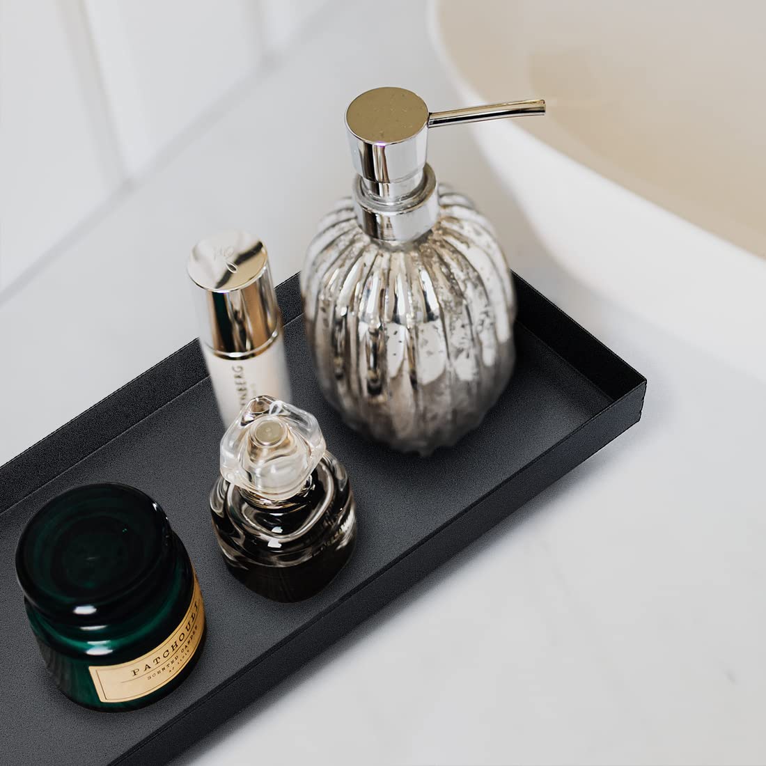 Aglary Rectangle Black Matte Metal Tray, Suit For Candle Holder, Vanity Decor Projects, Bathroom Toilet Tank Tray, Perfume Or Je