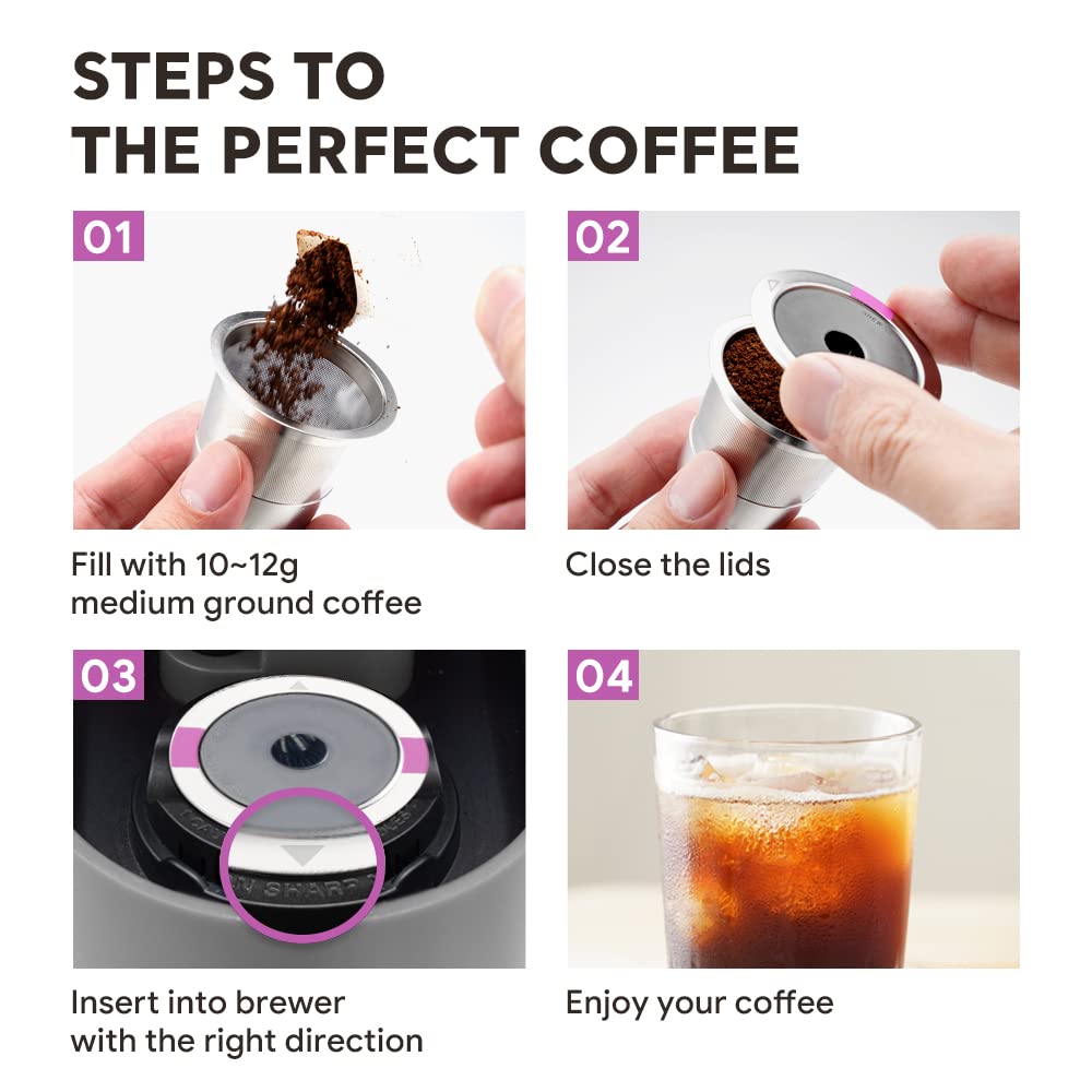 Stianless Steel Reusable K Cup Coffee Pods Compatible For K Eurig 1.0 & 2.0 Coffee Maker Refillable K-Eurig Coffee Filter With R