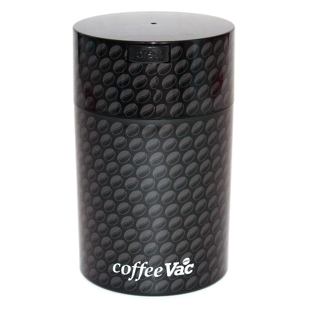 Coffeevac 1Lb Sempre Fresco - Vacuum Seals With A Push Of A Button, Black With Beans And Logo