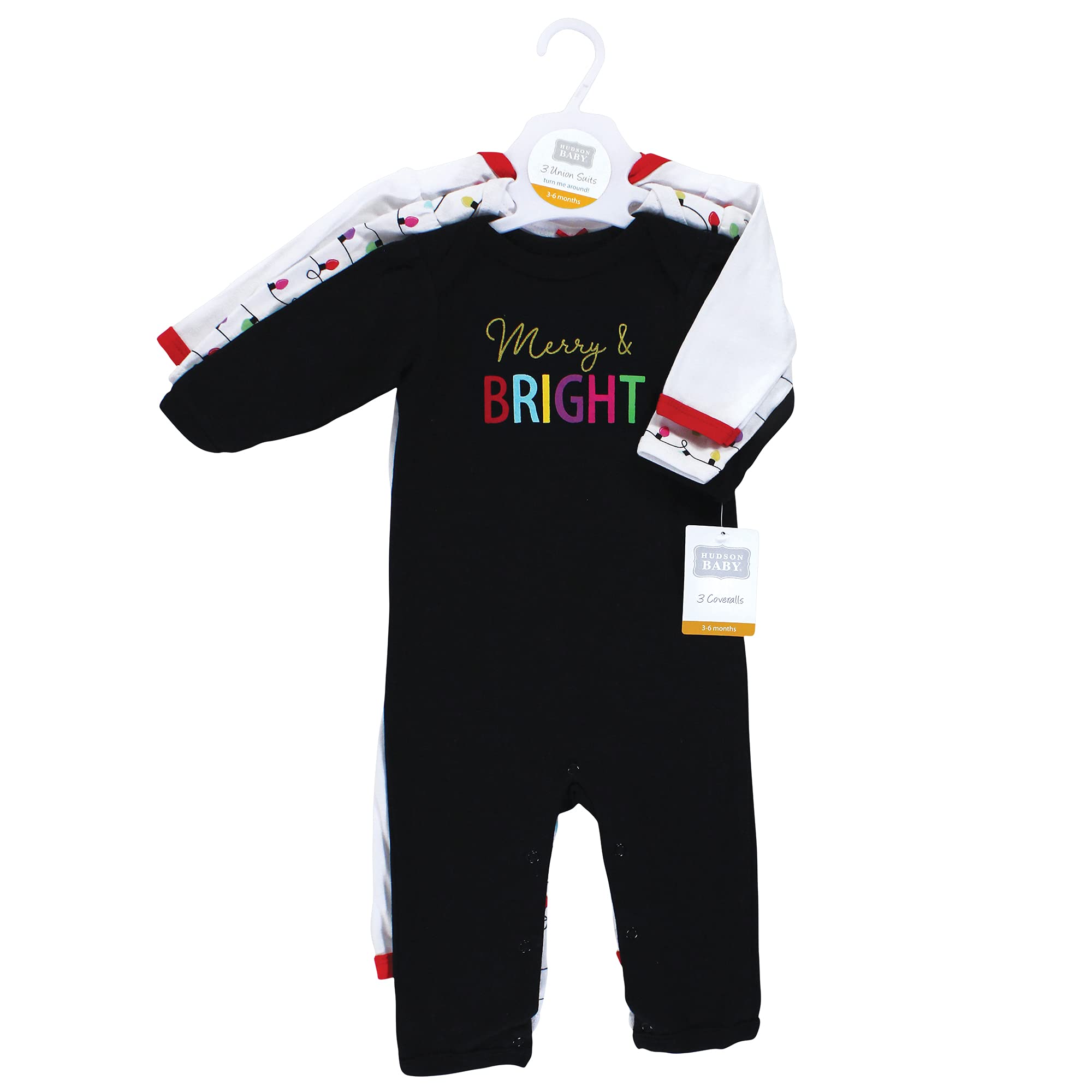 Hudson Baby Unisex Baby Cotton Coveralls Merry And Bright, 3-6 Months
