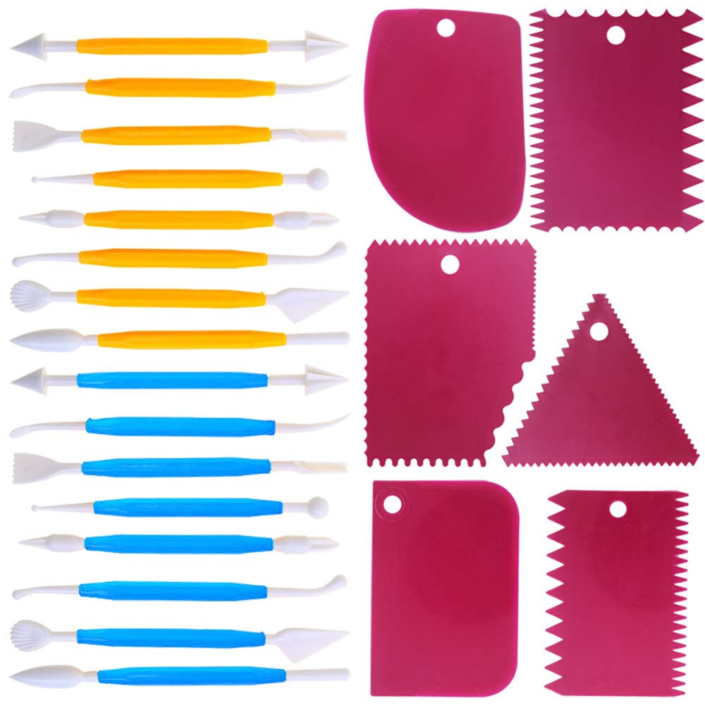 Cake Scraper Smoother And Fondant Kits, Dakuan Fabulous 6 Pcs Cake Decorative Scrapers Polisher And 16 Pcs Of Cake Modeling And
