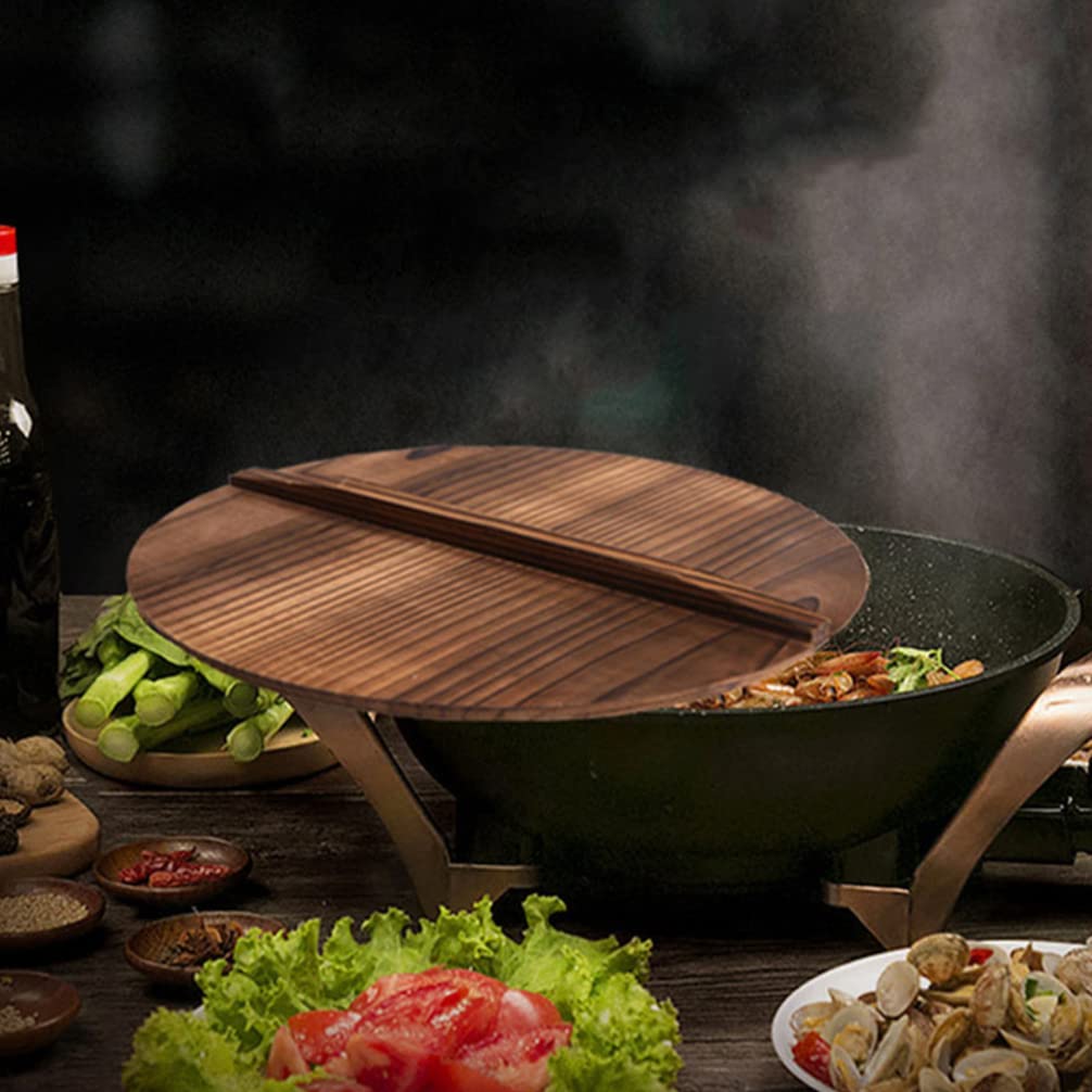 Eringogo Wooden Lid For 12 Inches Cast Iron Wok, Fry Pan, Skillet, Pot, Universal Wood Wok Cover With Handle, Kitchen Tool Acces