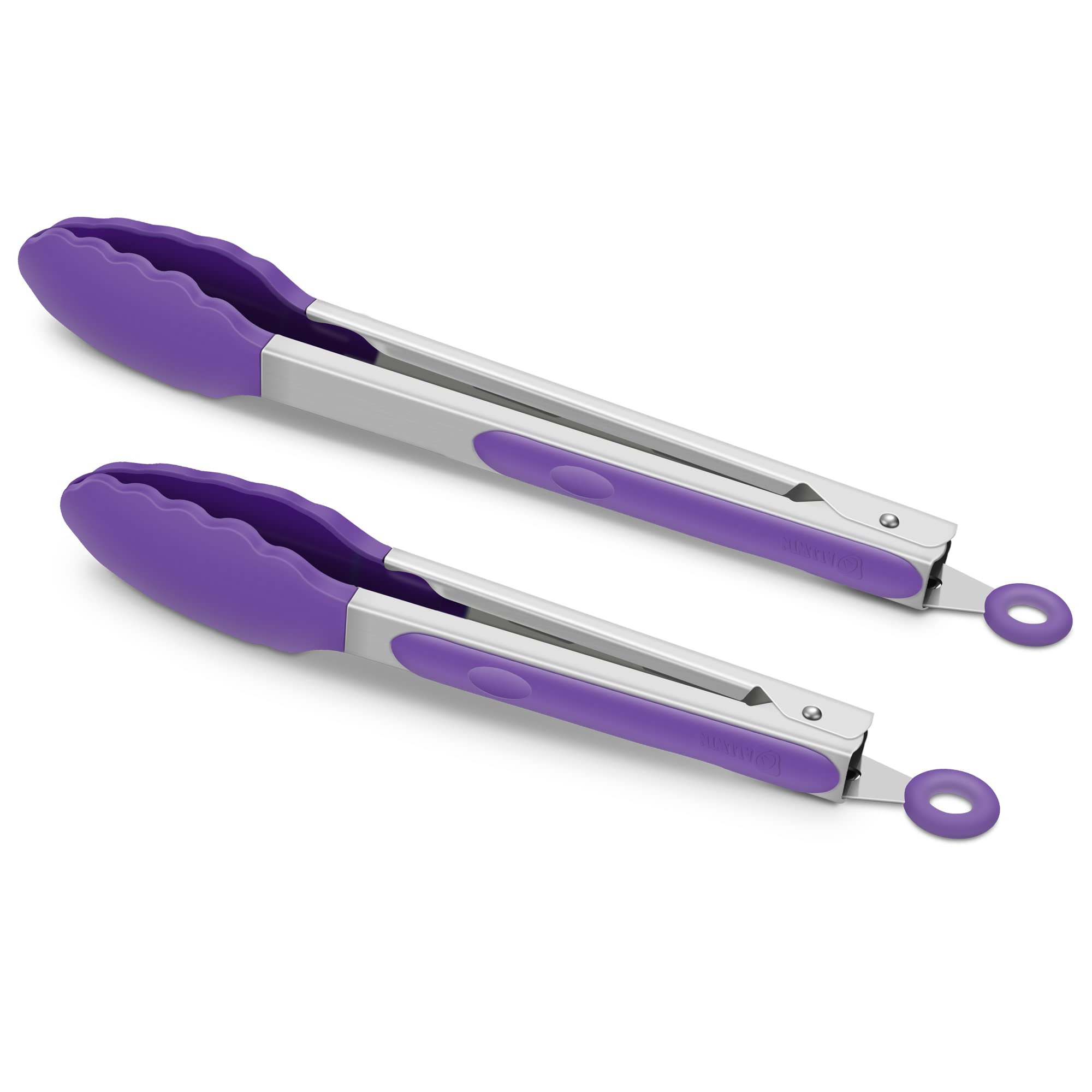 Set Of 2 Kitchen Tongs 9-Inch & 12-Inch, Premium Stainless Steel Bpa Free Silicone Non-Stick Grilling Barbeque Cooking Locking F