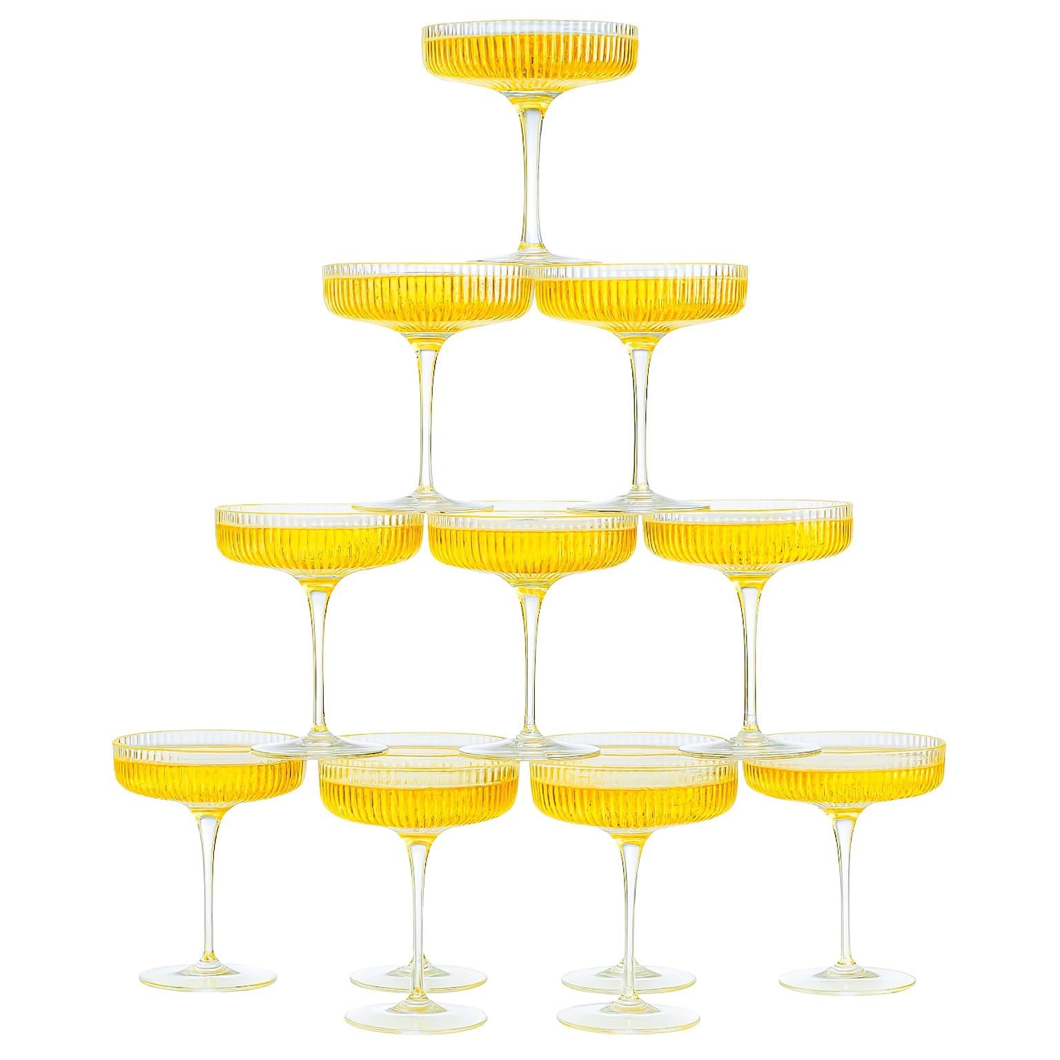 Como Ribbed Champagne Coupe Cocktail Glassware, Set of 12