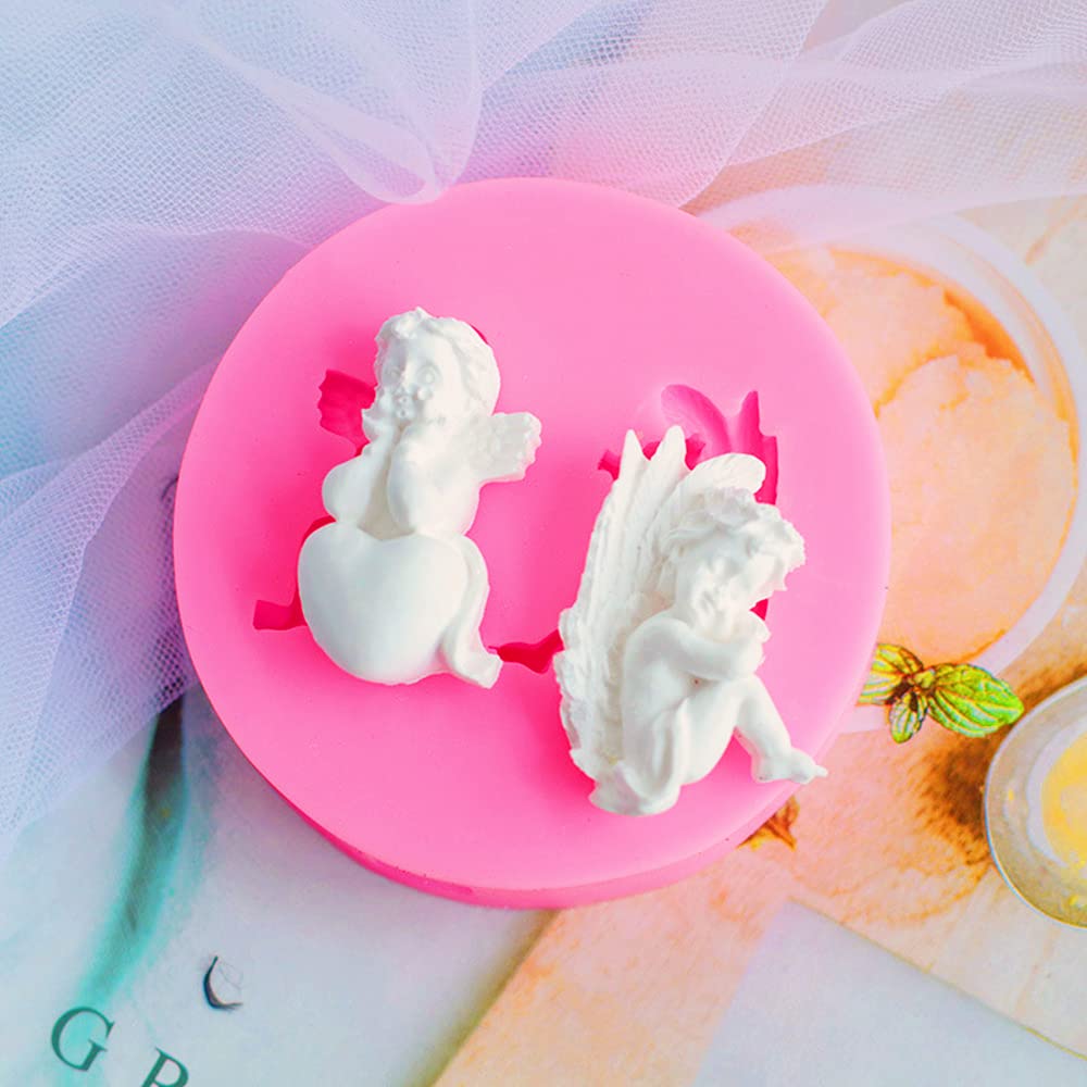 2Pcs 3D Angel Baby Shape Fairy Or Angel With Flowers Silicone Cake Decorating Mold, For Fondant Cake Decoration, Cupcake Topper,