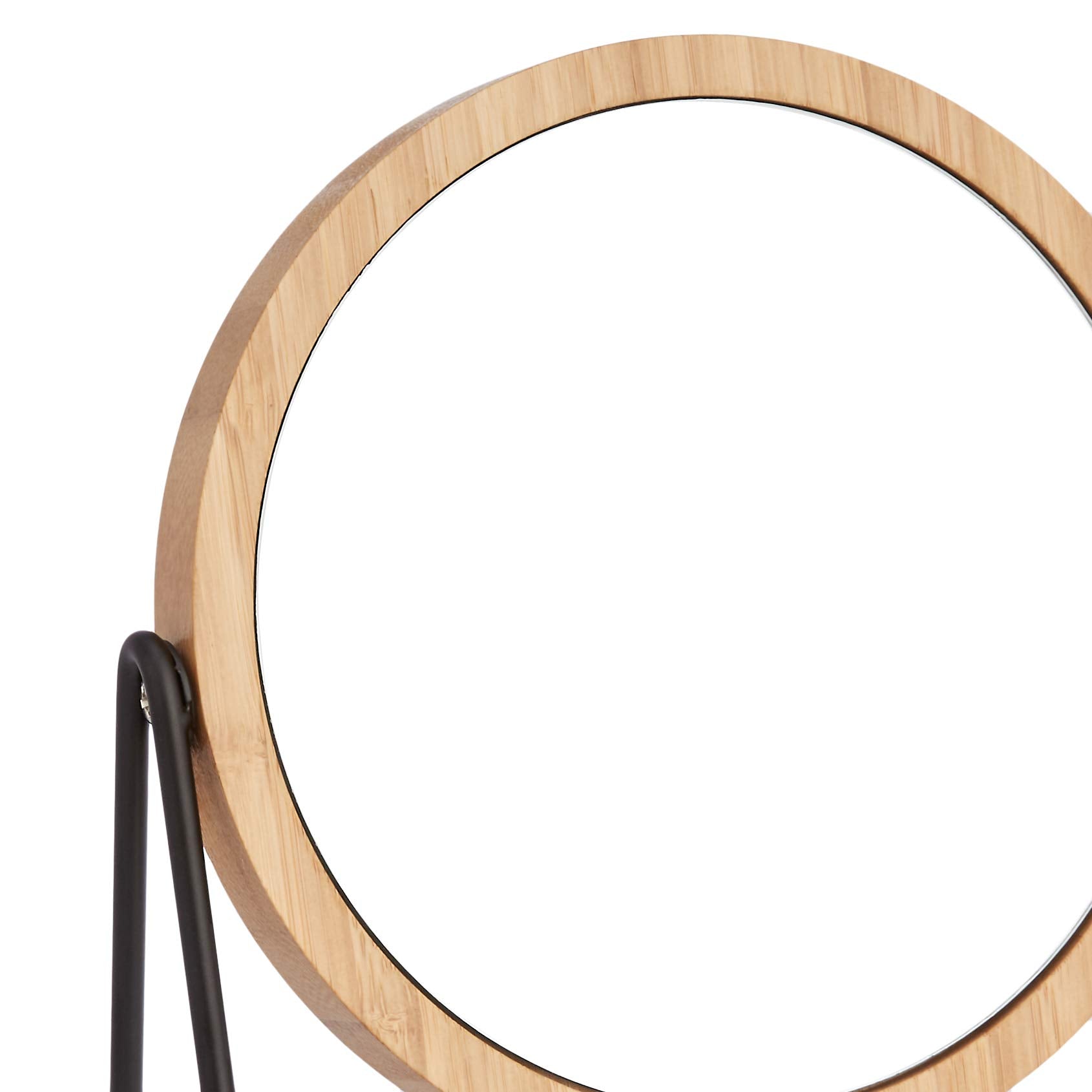 Amazon Basics Vanity Round Mirror With Bamboo Rim, Magnification, Tabletop Mount, Black, 7.2''L X 2.87 ''W