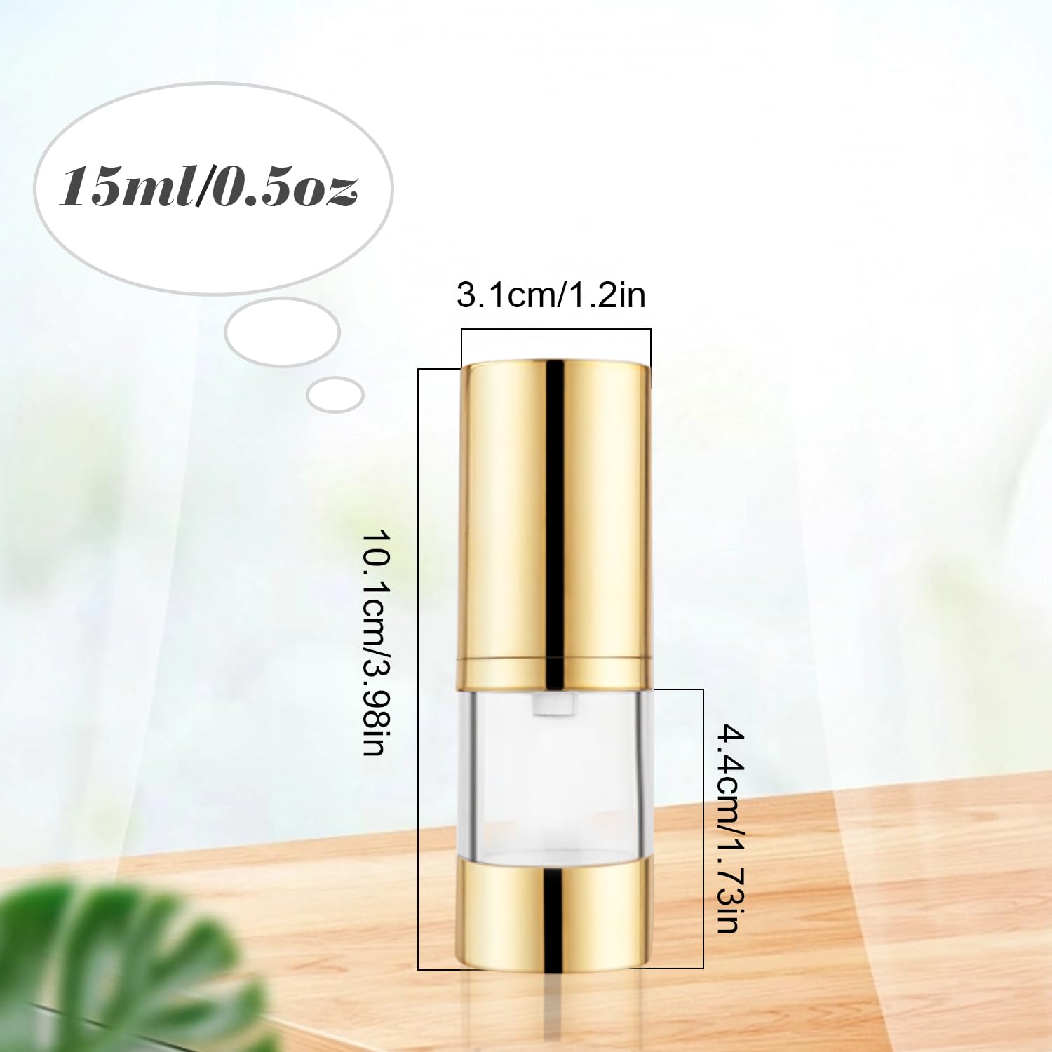 Bosmiow 4Pcs 15Ml/0.5Oz Clear Plastic Airless Pump Bottles With Gold Head Empty Refillable Vacuum Bottles Travel Size Cosmetics