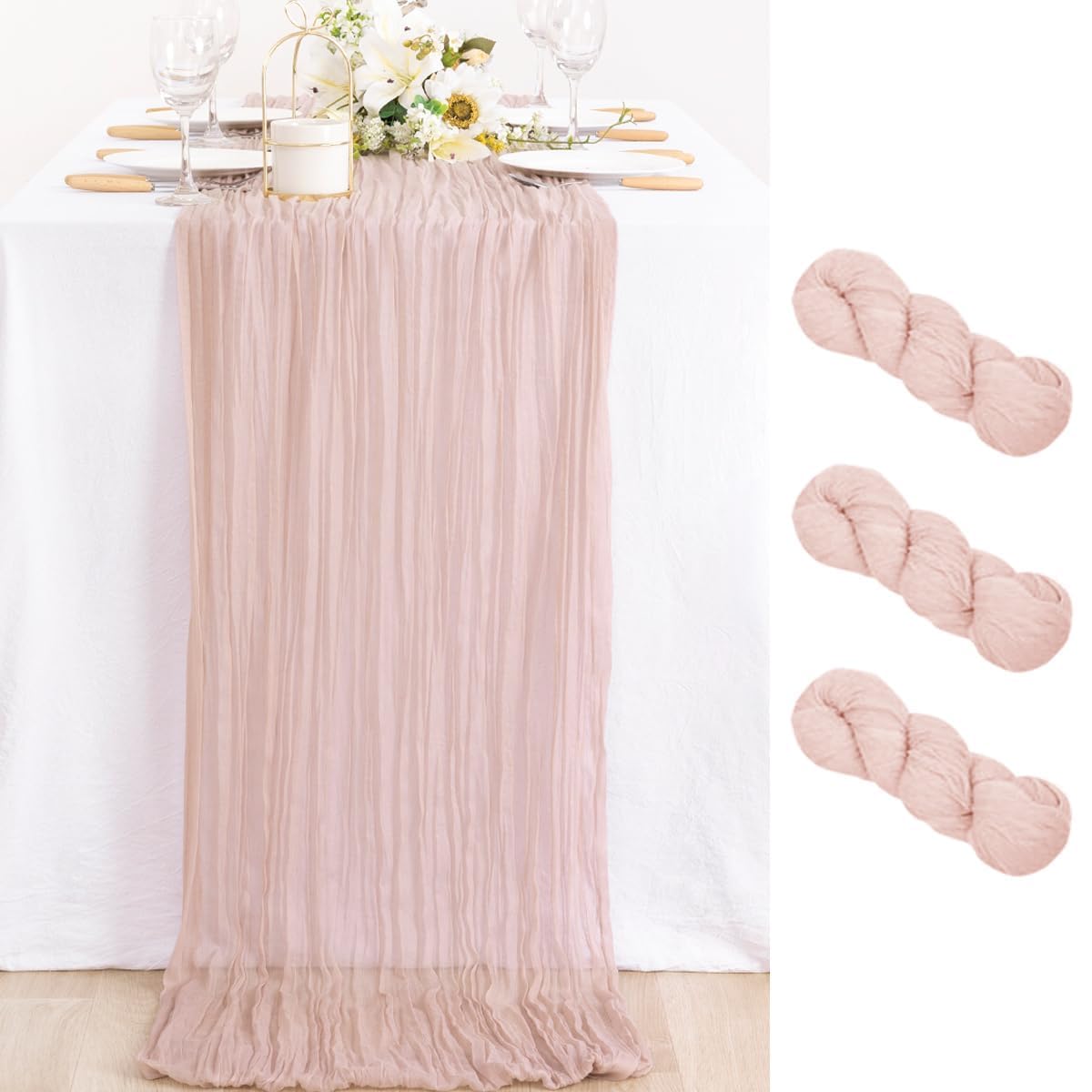 MLMC 3 Pack Pink Valentines Table Runner Dusty Pink Cheesecloth Table Runner 10ft Rustic Gauze Cheese Cloth Centerpiece Decor 35