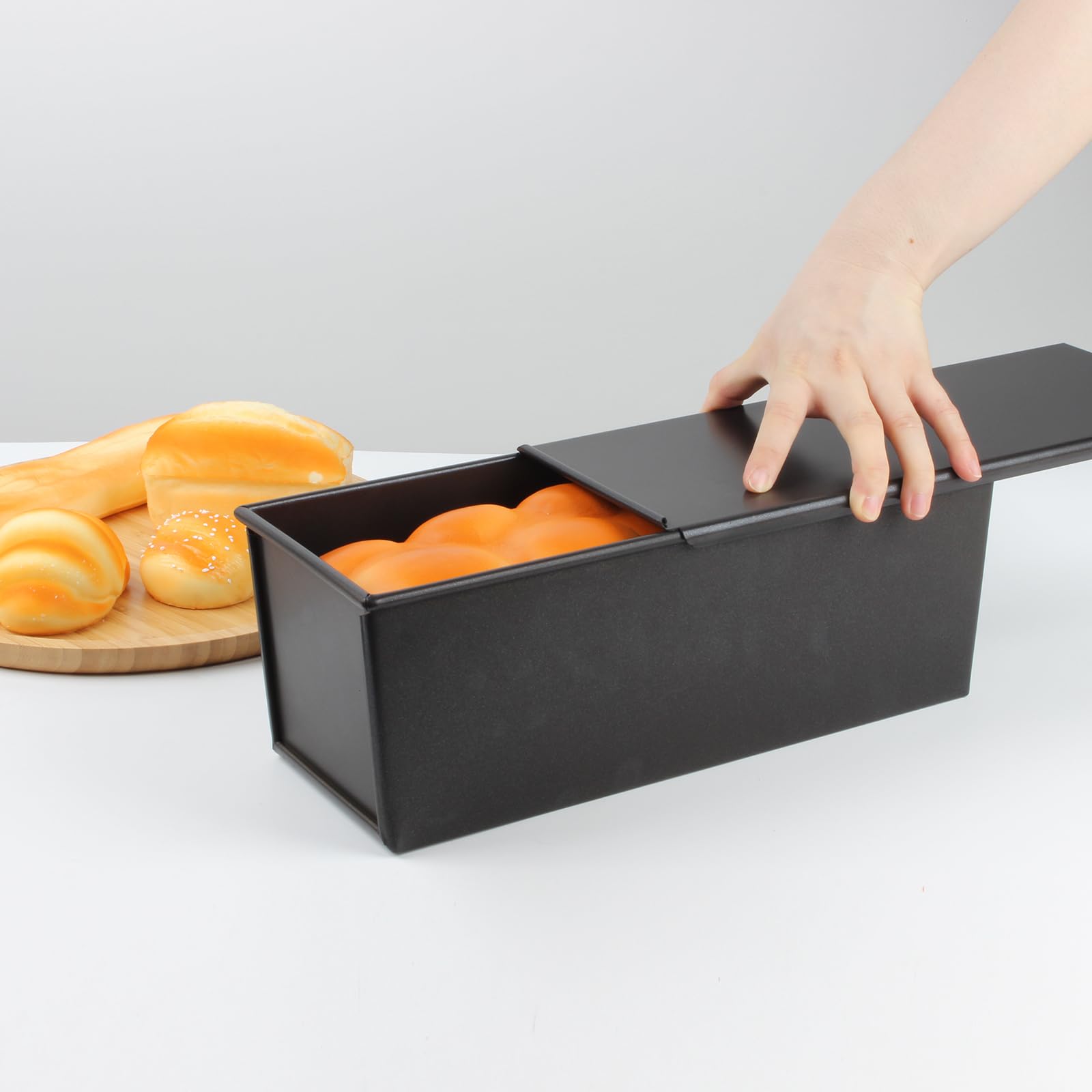 Kvmorze Pullman Loaf Pan With Lid, Toast Mold Nonstick Bread Pan Bakeware, Commercial Pullman Bread Pan 2.2Lb Dough Capacity, Ca