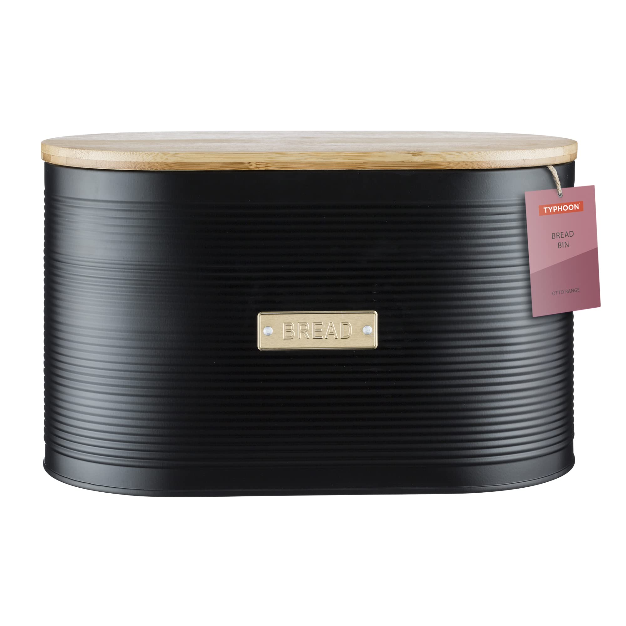 Typhoon Living Otto Bread Bin With Bamboo Lid, Matte Black/Gold