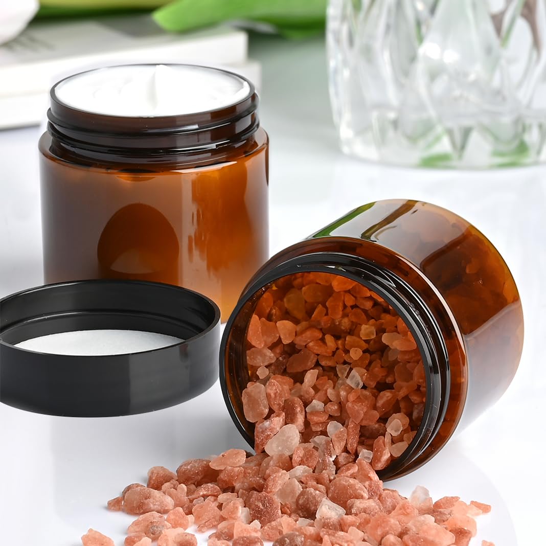 Tuzazo 2 Oz Amber Plastic Cosmetic Jars Leak Proof Small Container With Lids For Cream, Lotion, Powder, Ointments, Beauty Produc