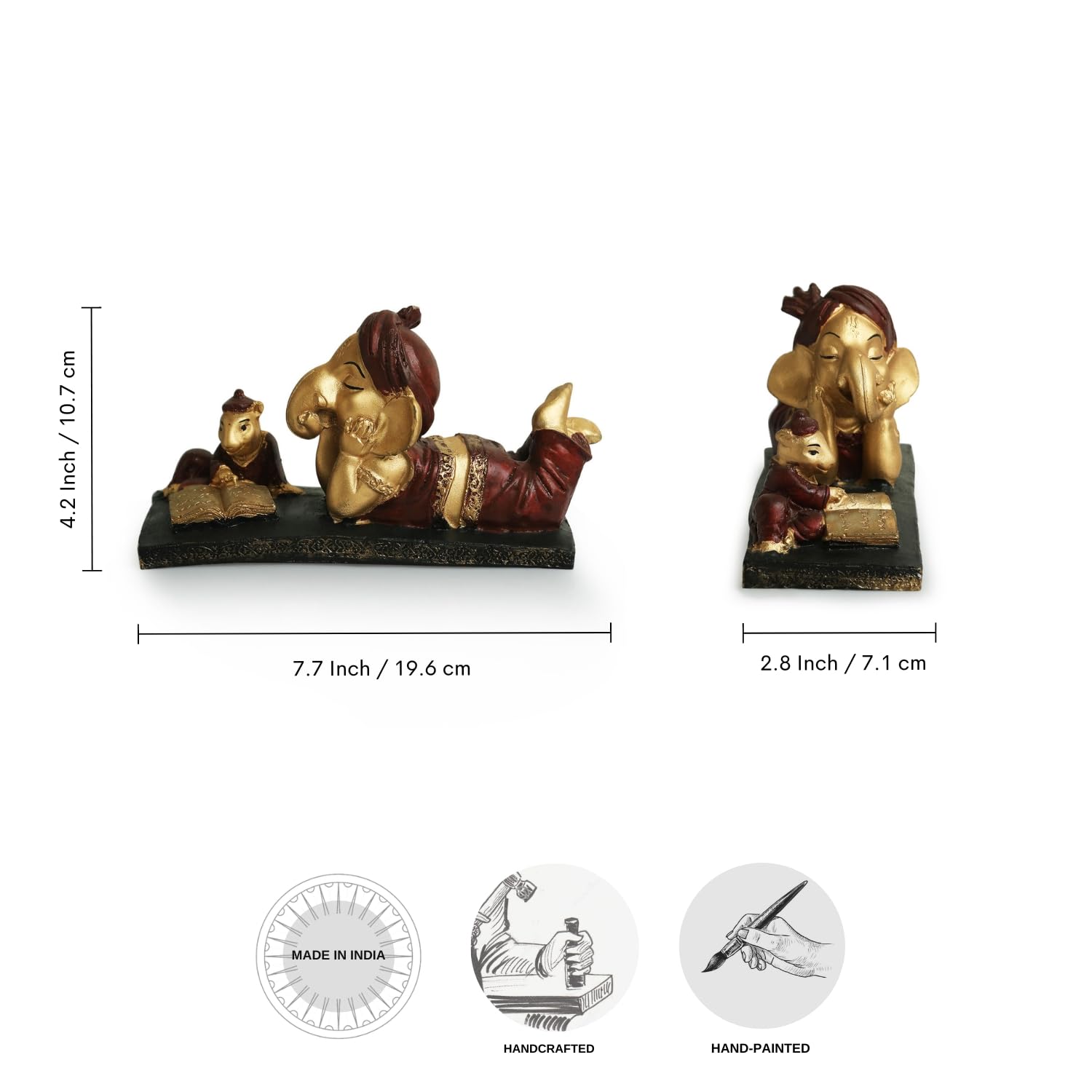 Exclusivelane Reading Ganesha Idol For Home Dcor (Resin, 7.7 Inches) | Handcrafted Lord Ganesh For Pooja Room, Murti, Statue,