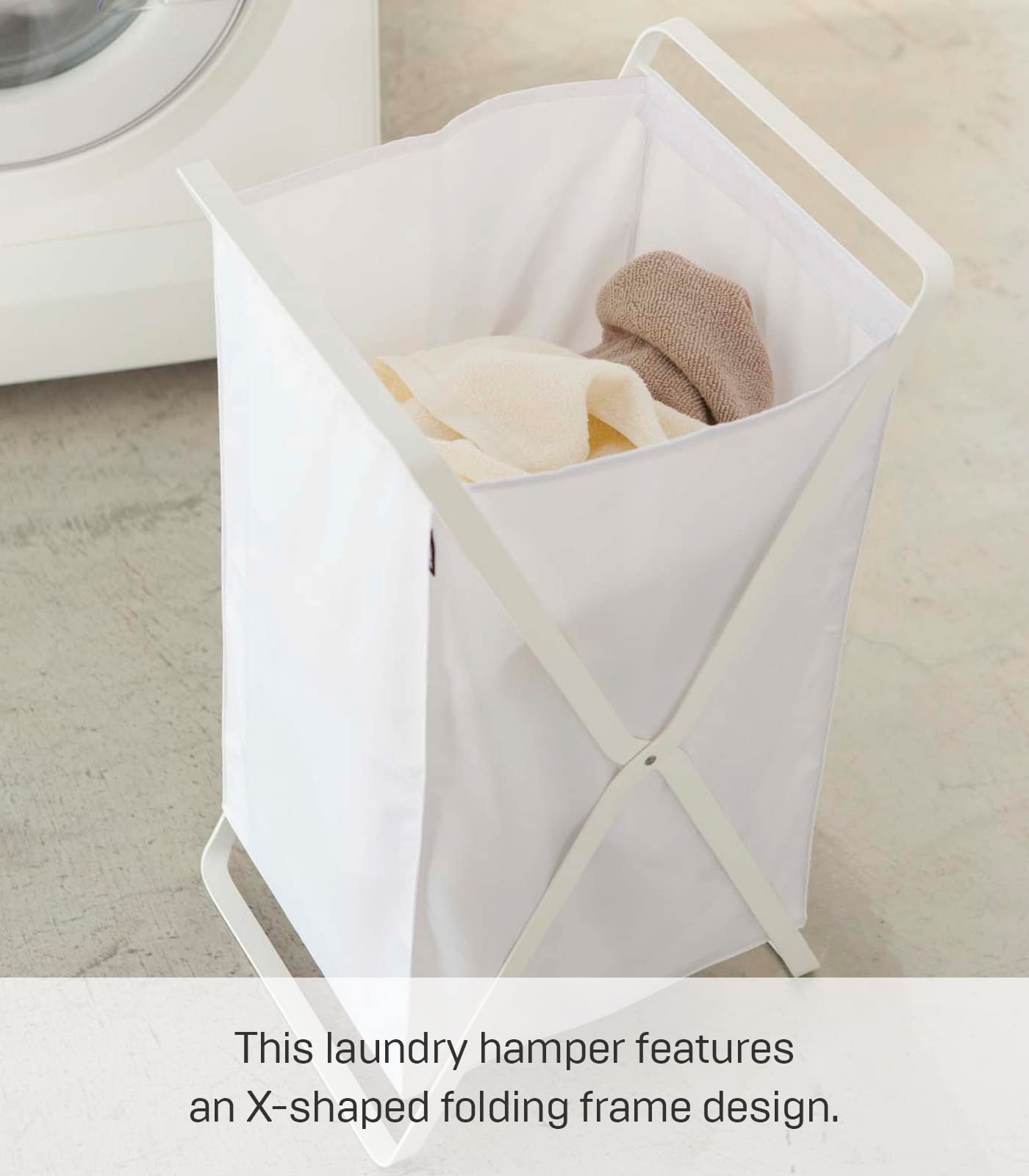 Yamazaki Home Laundry Basket - Foldable Storage Hamper Organizer Steel One Size White