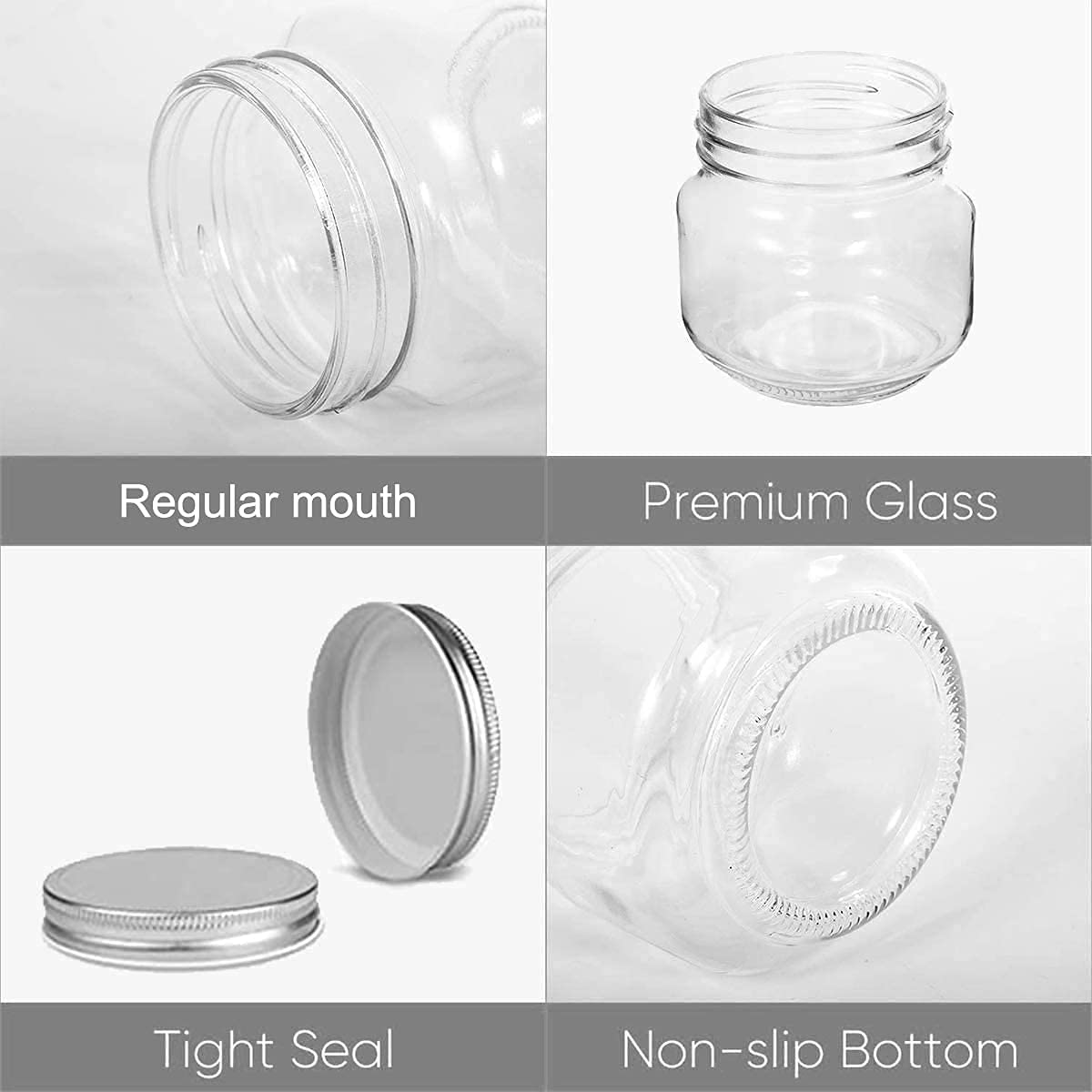 Yomarket Small Mason Jars Regular Mouth - 8 Oz Clear Glass Jars With Silver Metal Lids For Sealing, Food Storage, Overnight Oats