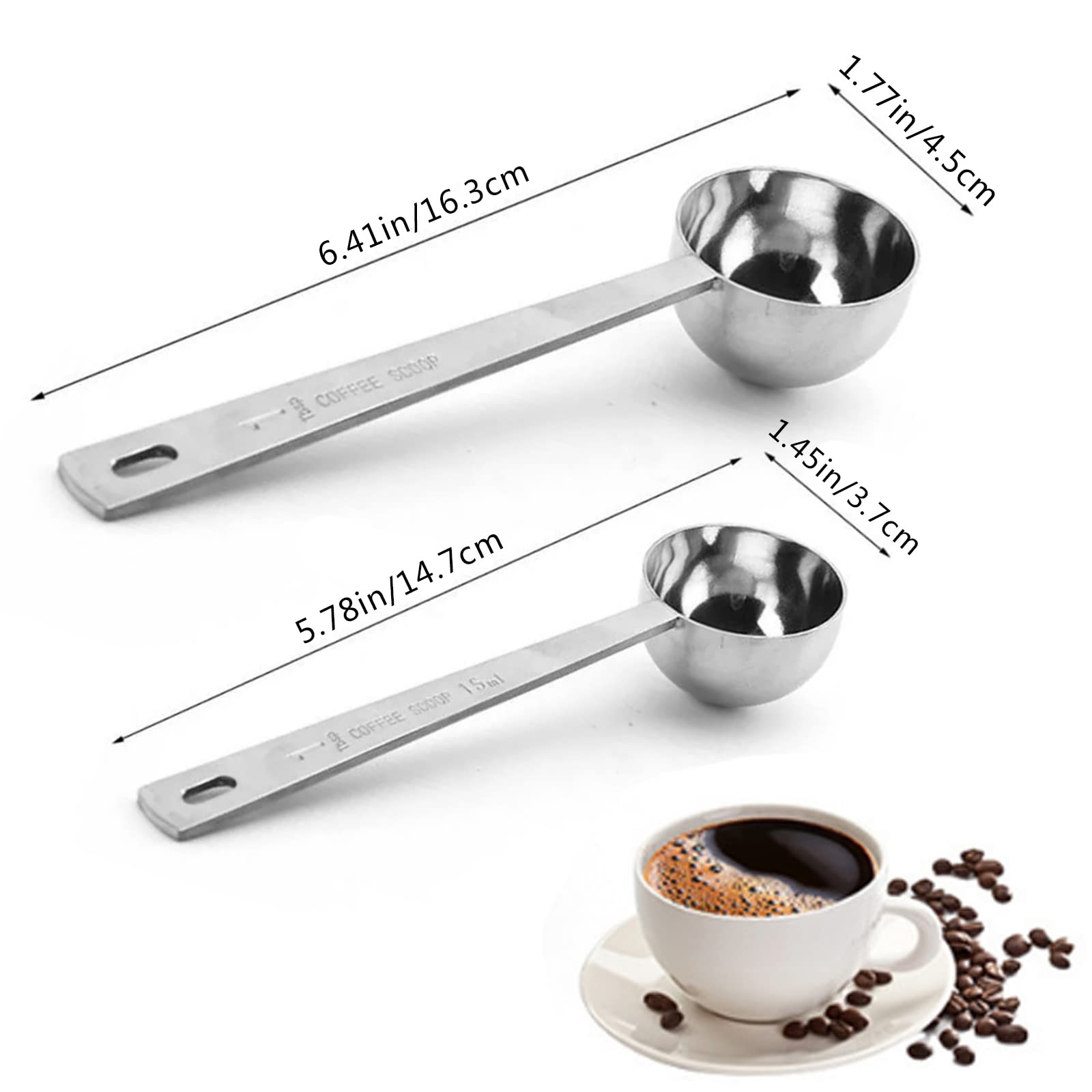 2 Pack Coffee Scoop, Tablespoon Measure Spoon Contains 1 Tablespoon (15Ml) And 2 Tablespoons (30Ml), Stainless Steel Long Handle