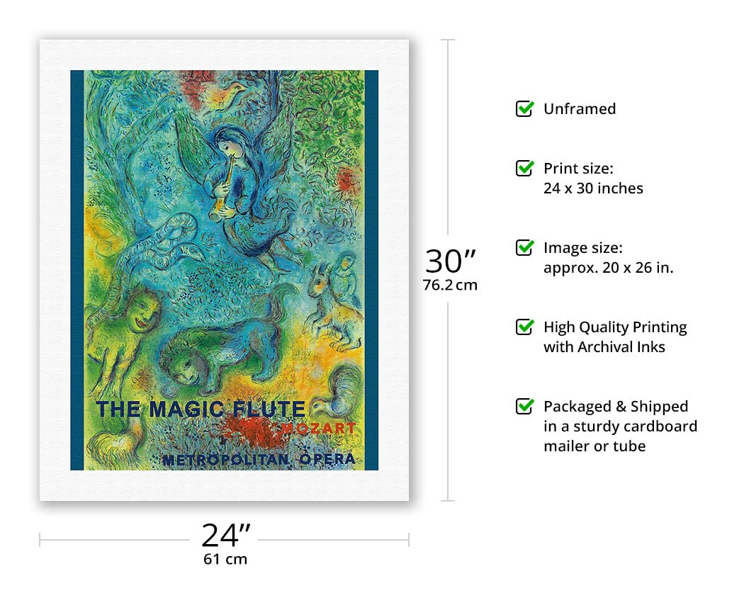The Magic Flute - Mozart - Metropolitan Opera - Vintage Opera Poster By Marc Chagall C.1966 - Fine Art Rolled Canvas Print 20In