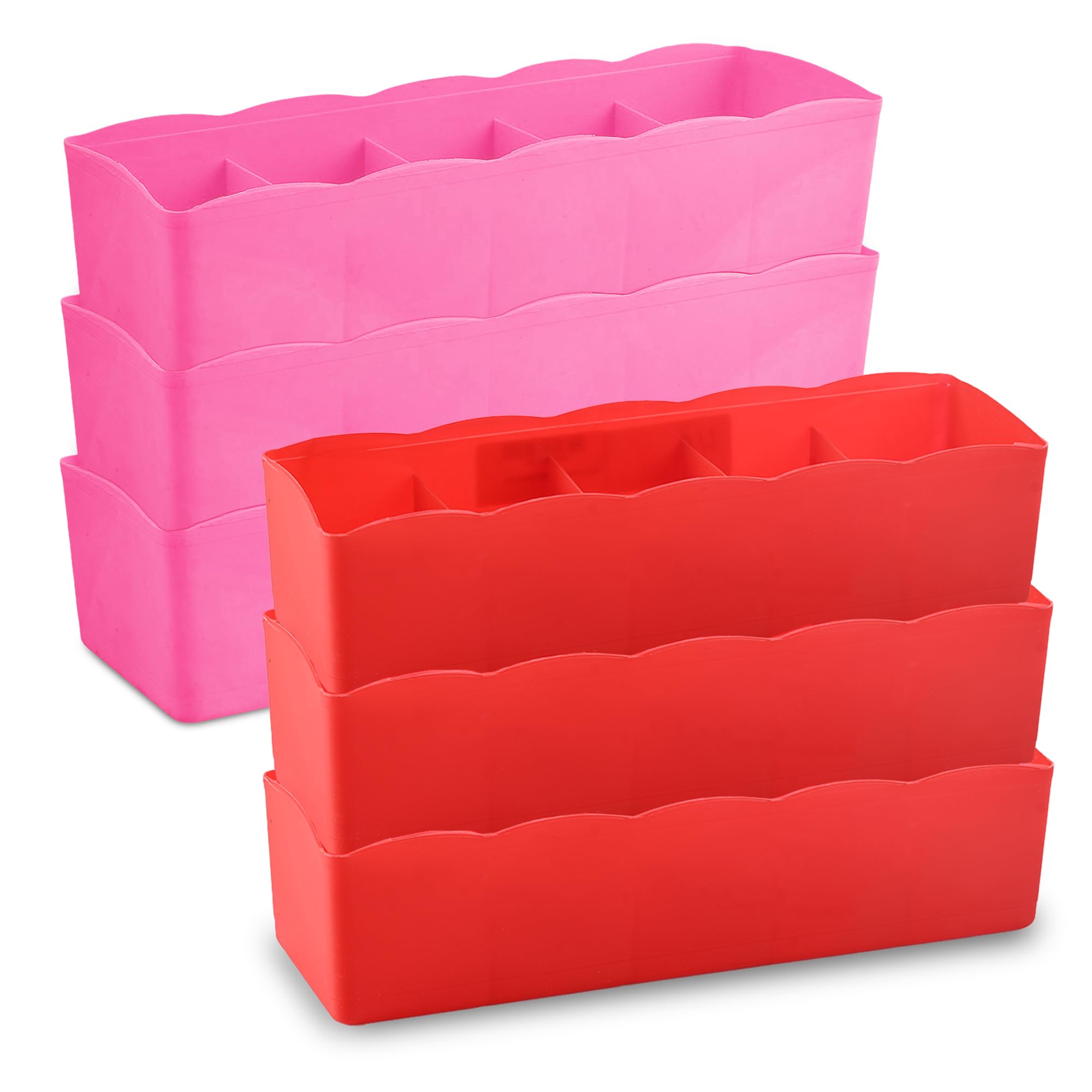 Heart Home (Pack Of 6) Drawer Organizer | 5Grid Plastic Storage Box | Stationery Organizer | Storage Drawer Boxes For Innerwear