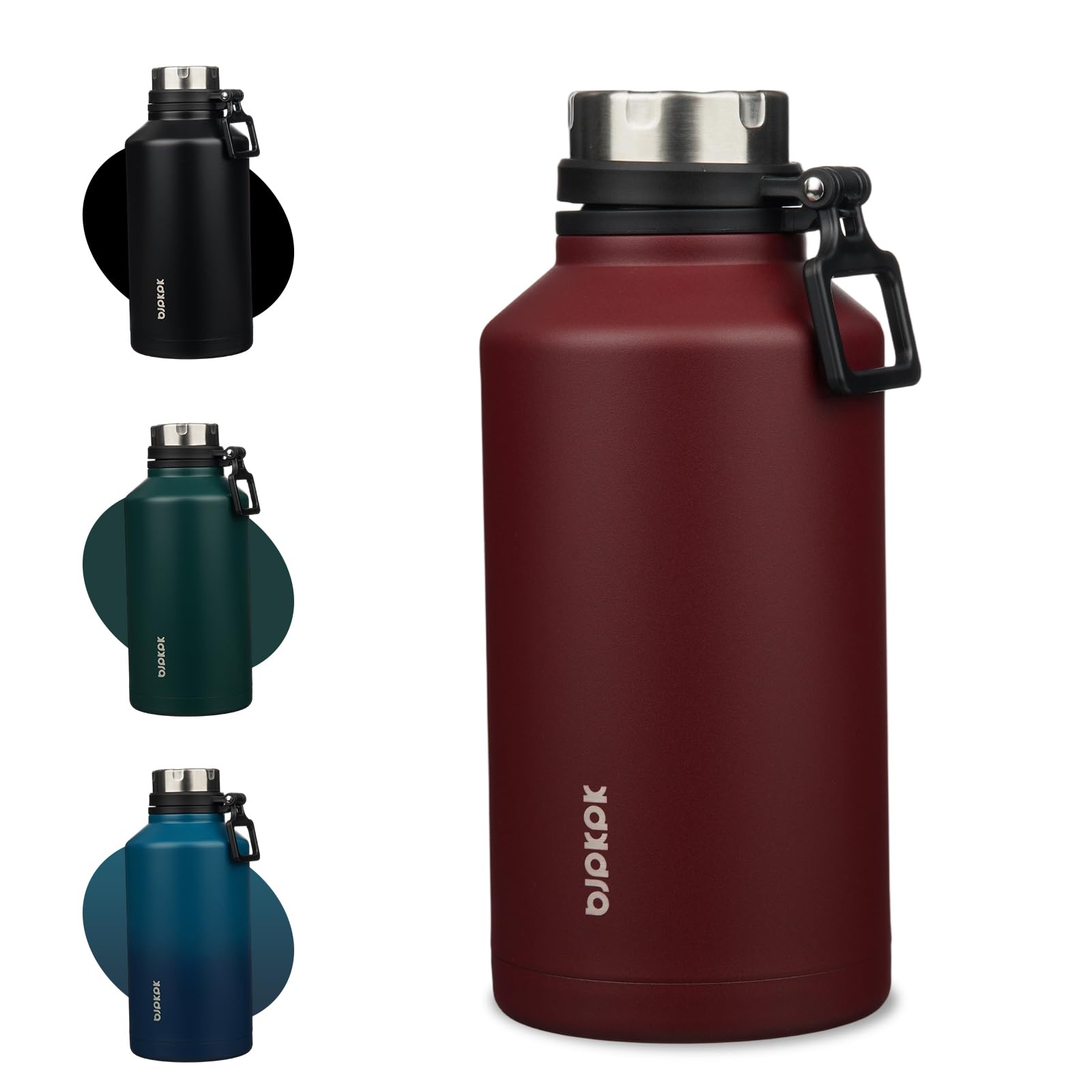 BJPKPK 64oz Insulated Water Bottle with Handle Half Gallon Stainless Steel Travel Thermal Flask Reusable Large Water Bottle,Deep