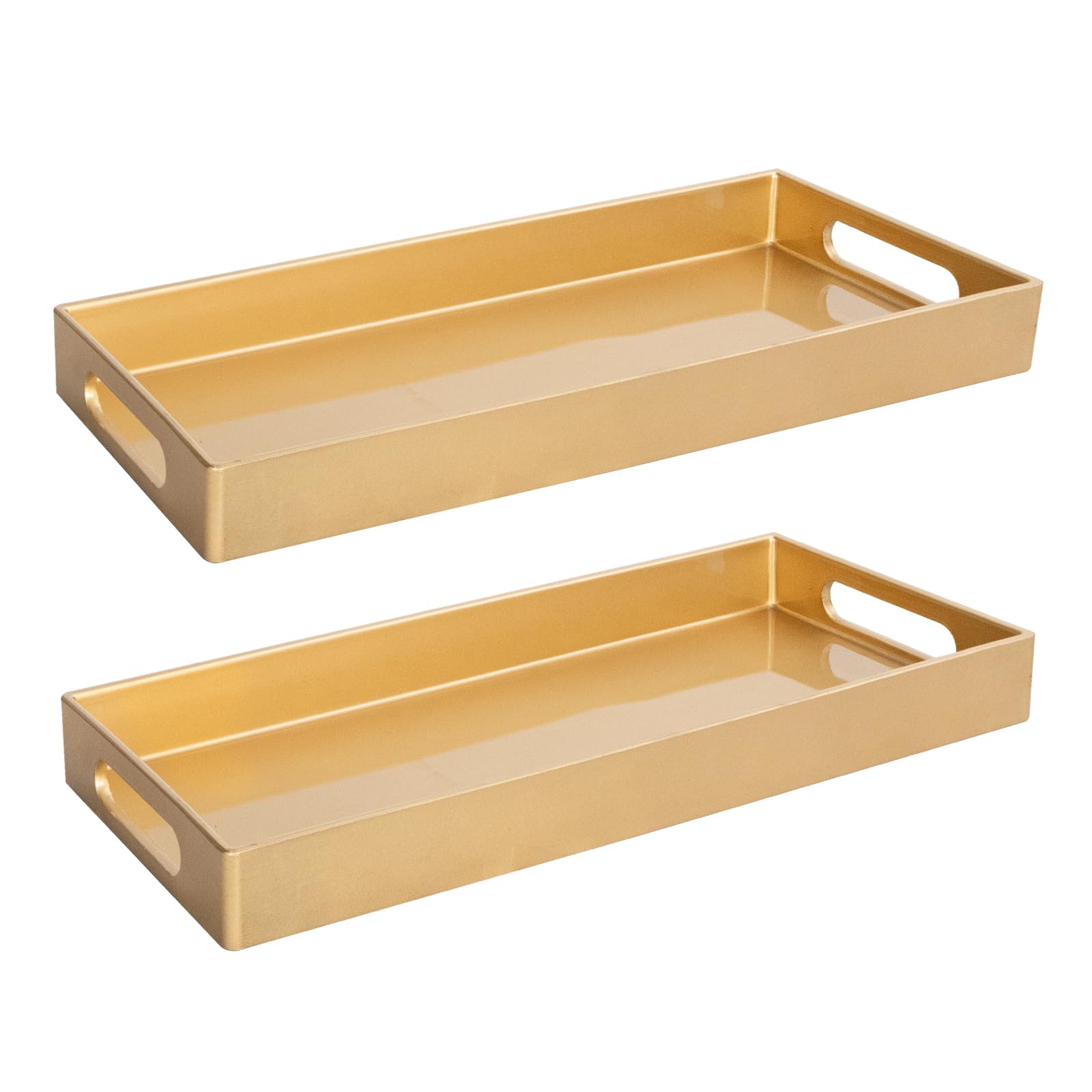 Maoname Gold Vanity Tray Set Of 2, Plastic Decorative Tray With Handles, Rectangular Bathroom Tray For Toilet Tank, Counter, 13.
